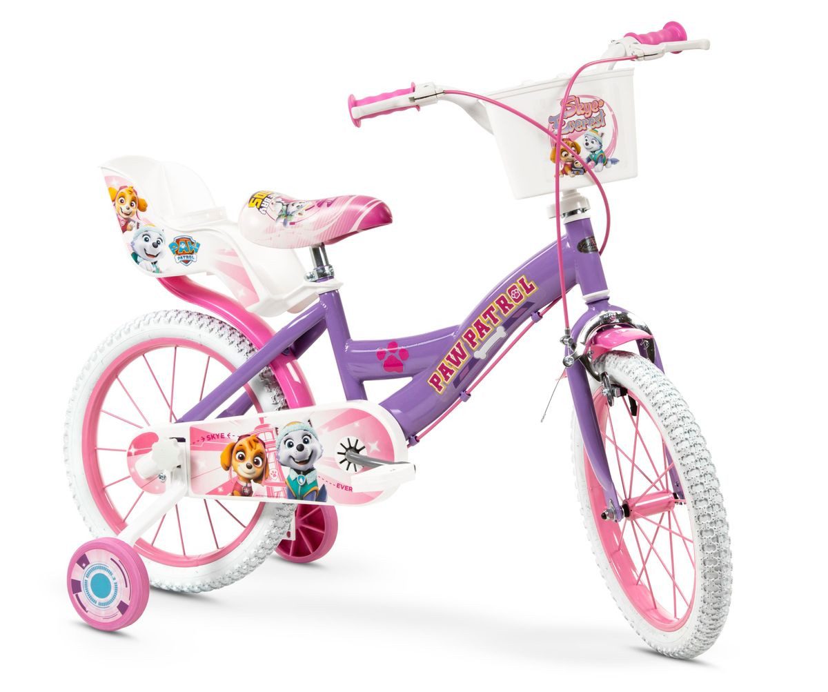 Toimsa Bikes Kinderfahrrad 16 Zoll Kinder Mädchen Fahrrad Mädchenfahrrad Rad Bike Paw Patrol Lila, 1 Gang, Puppensitz, Korb, Stützräder