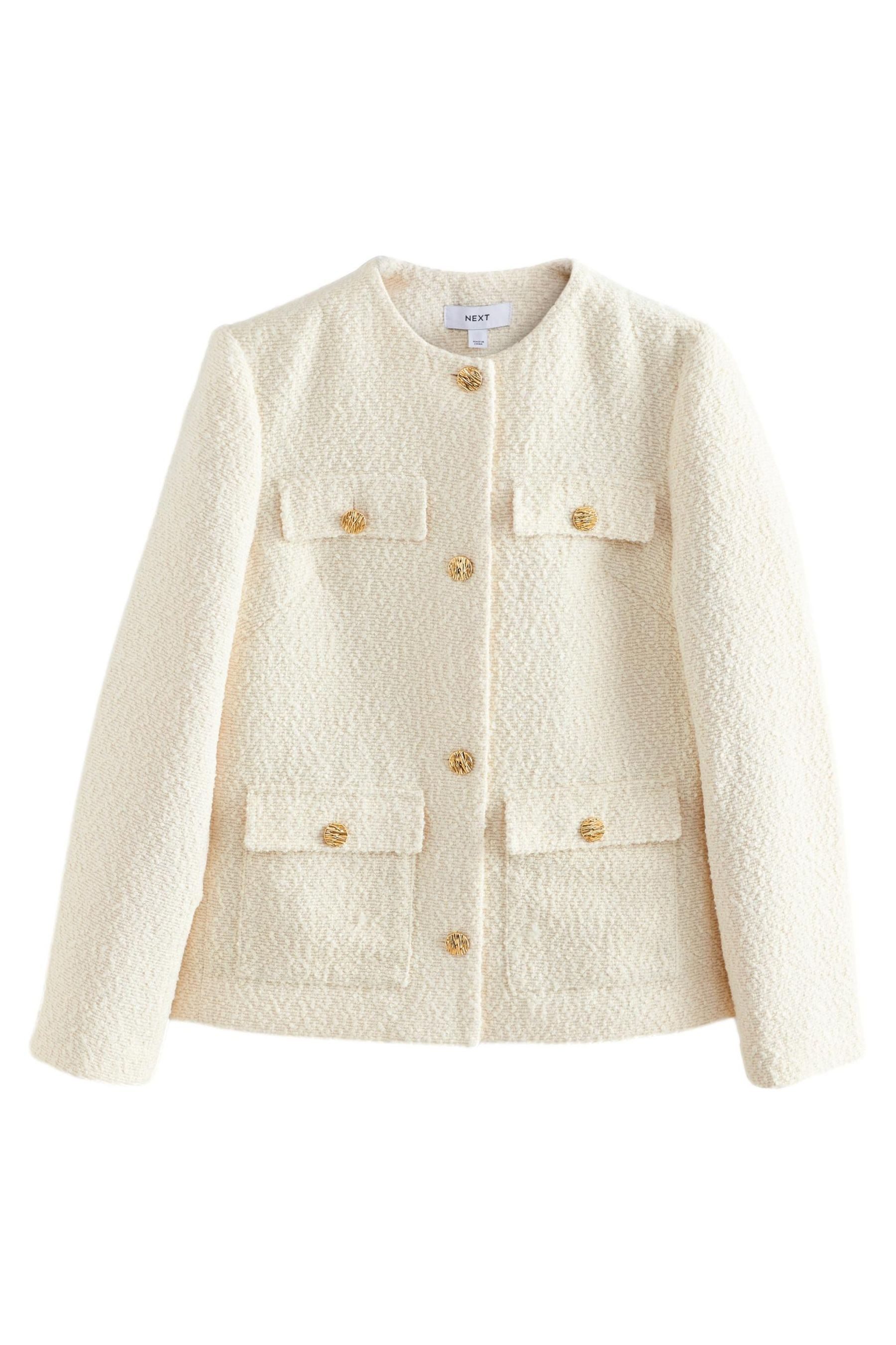 Jackenblazer Strukturierte Bouclé-Jacke ohne Kragen, Kurzgröße
