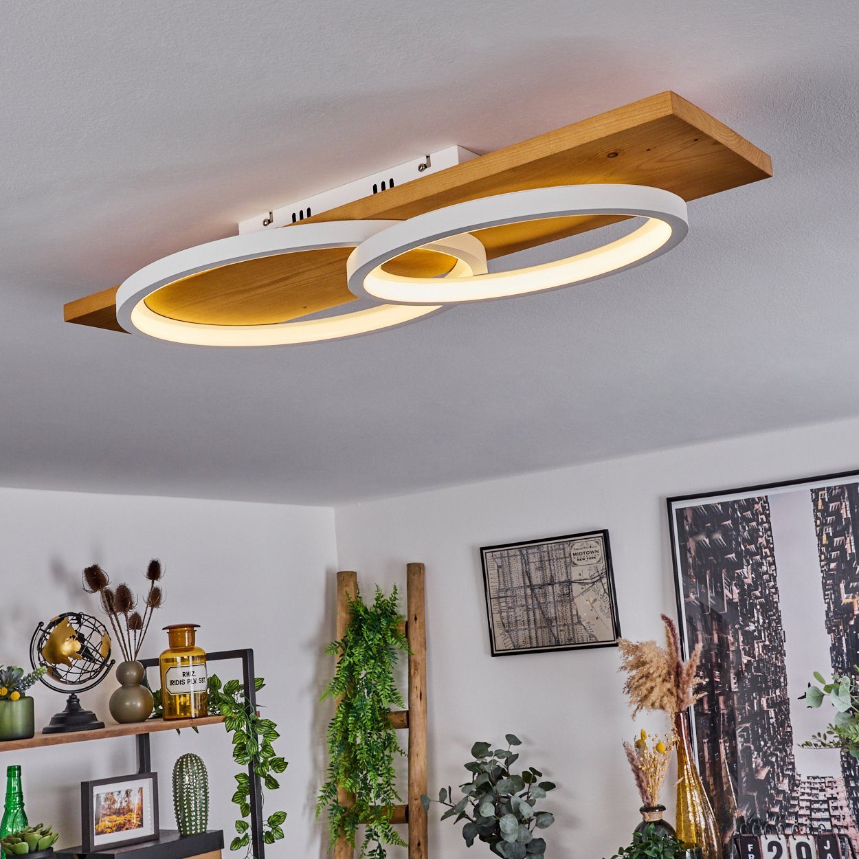 Lichtschalter, 30 Deckenlampe 1xLED aus Deckenleuchte über »Palermo« hofstein 3000 Metall/Holz/Kunststoff dimmbar 3500 Watt in 75cm, Natur/Weiß, Kelvin, moderne Lumen,