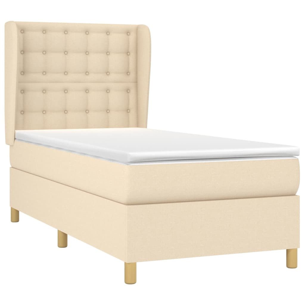 Bett Boxspringbett mit Matratze Creme 90x200 cm Stoff
