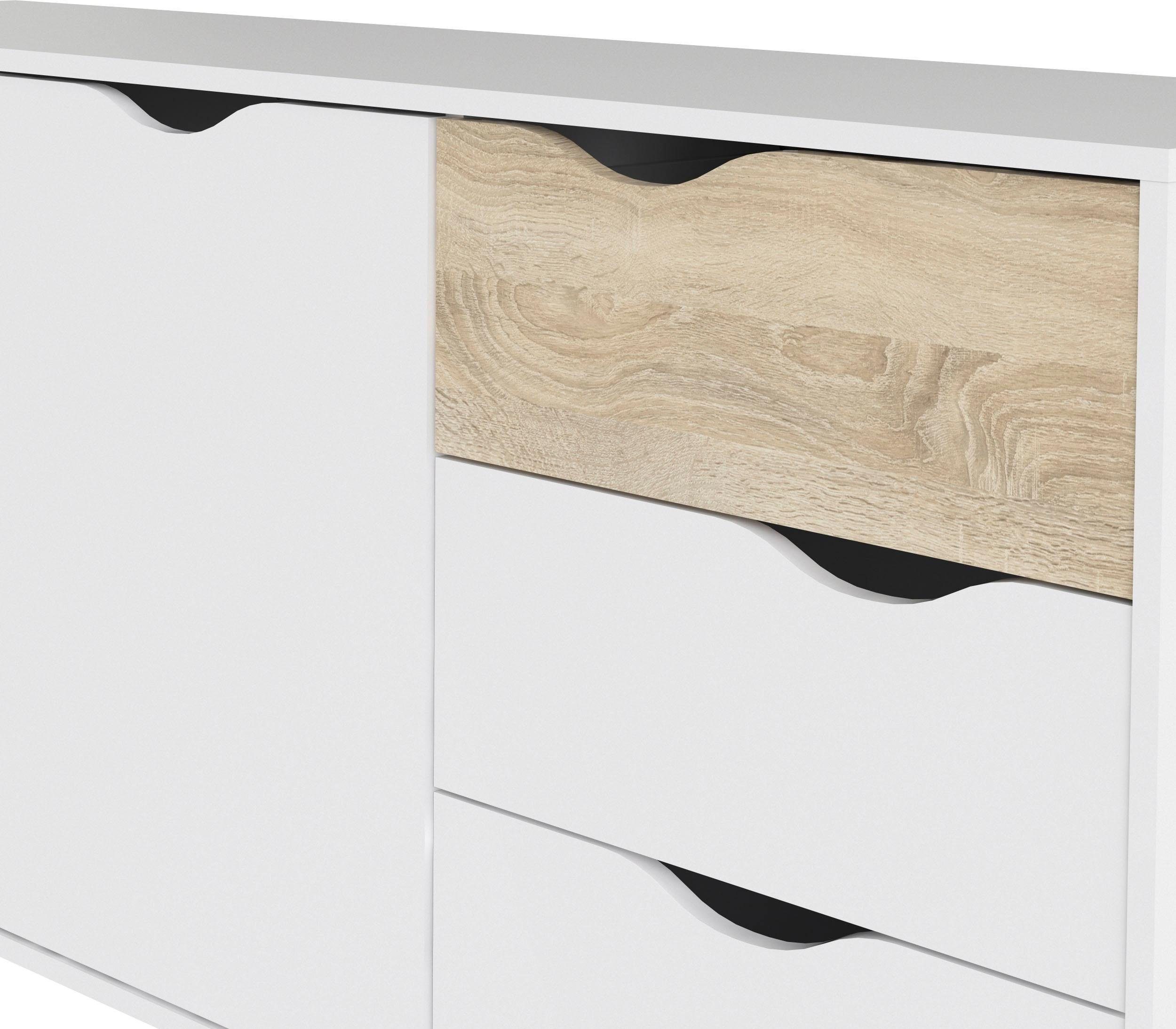 andas Sideboard Oslo Aufbewahrung, Schubladenschrank, Kommode mit 2 Türen, 3 Schubladen, Breite 147 cm, Höhe 81 cm