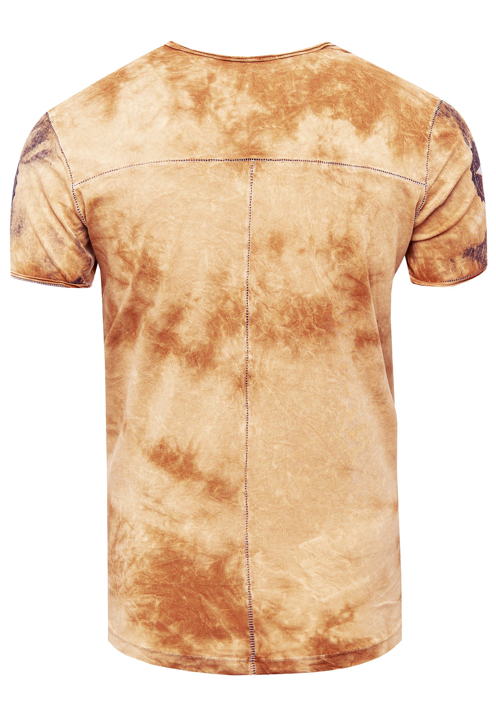 Rusty Neal T-Shirt Batik-Optik mit toller camelfarben