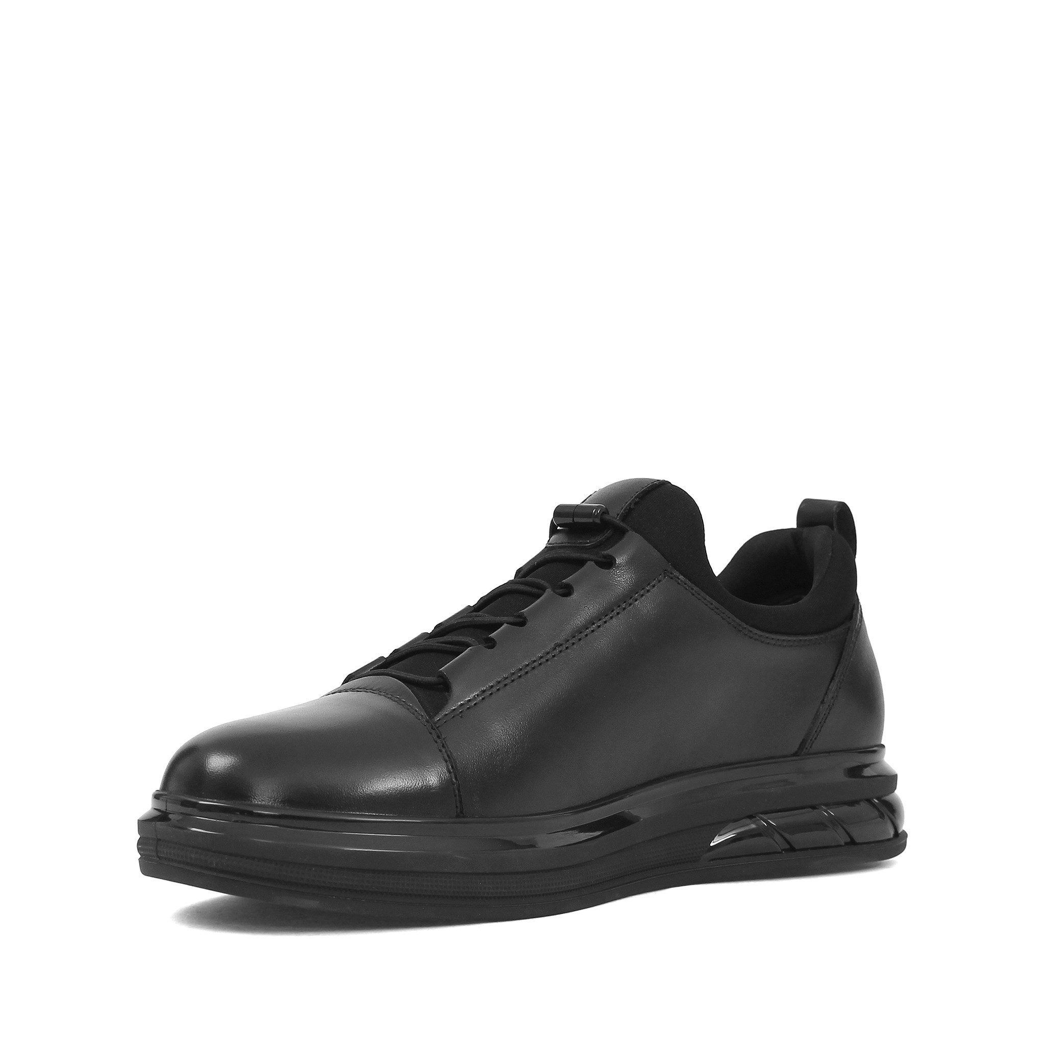 Celal Gültekin Herren Low-Top Sneaker aus schwarzem Leder Sneaker Glattleder, Elastikschnürung, Plateausohle, Schwarz, 44