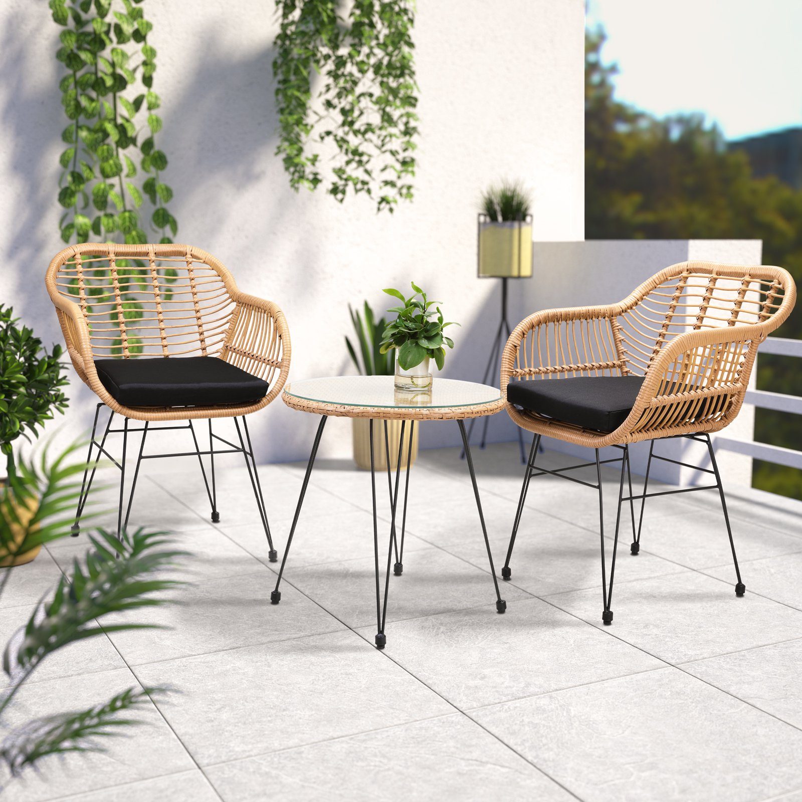 Casaria Balkonset Bali, (3-tlg), Rattan-Optik 5cm günstig online kaufen