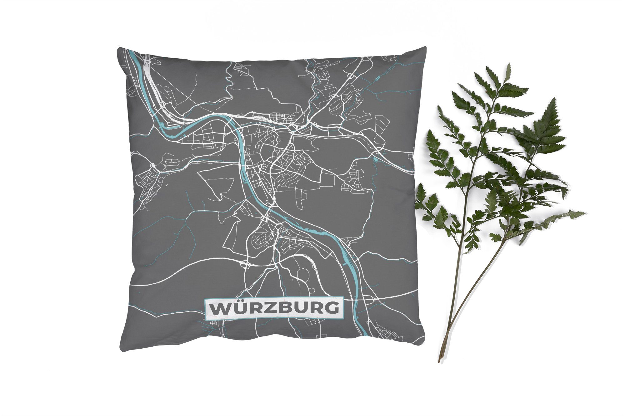 MuchoWow Dekokissen Blau - Sofakissen Deutschland Stadtplan - Deko, - Wohzimmer, Karte - mit Zierkissen Füllung Schlafzimmer, Würzburg, für