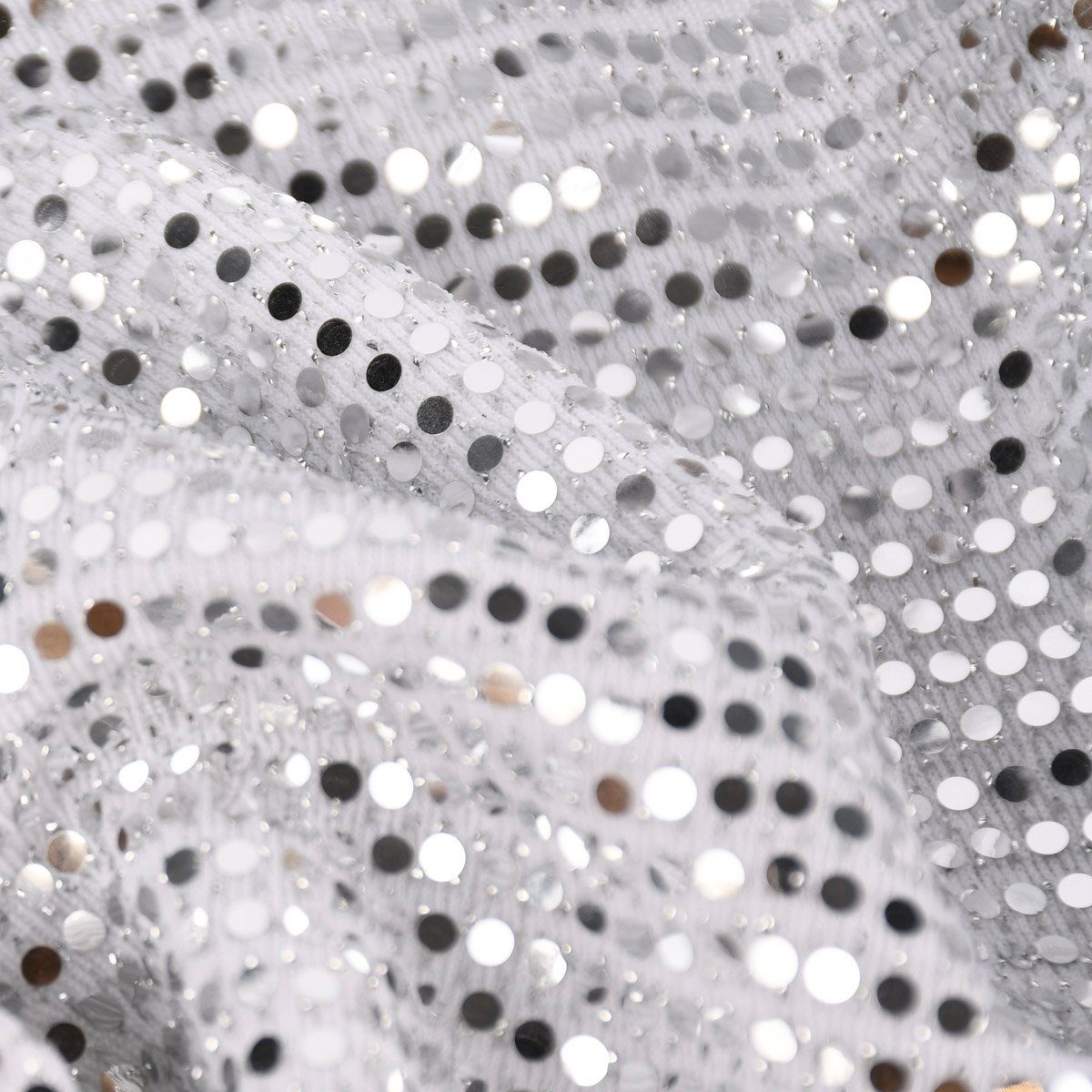 SCHÖNER LEBEN. Stoff Bekleidungsstoff Stretch Lurex Pailletten Glitzer weiß silber 1,45m, mit Metallic-Effekt