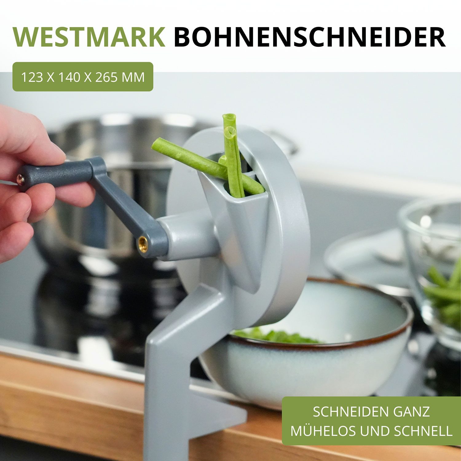 WESTMARK Gemüseschneider Bohnen-Schneider mit 2 Schneidöffnungen, inkl. Schraubzwinge zur Tischmontage, Made in Germany