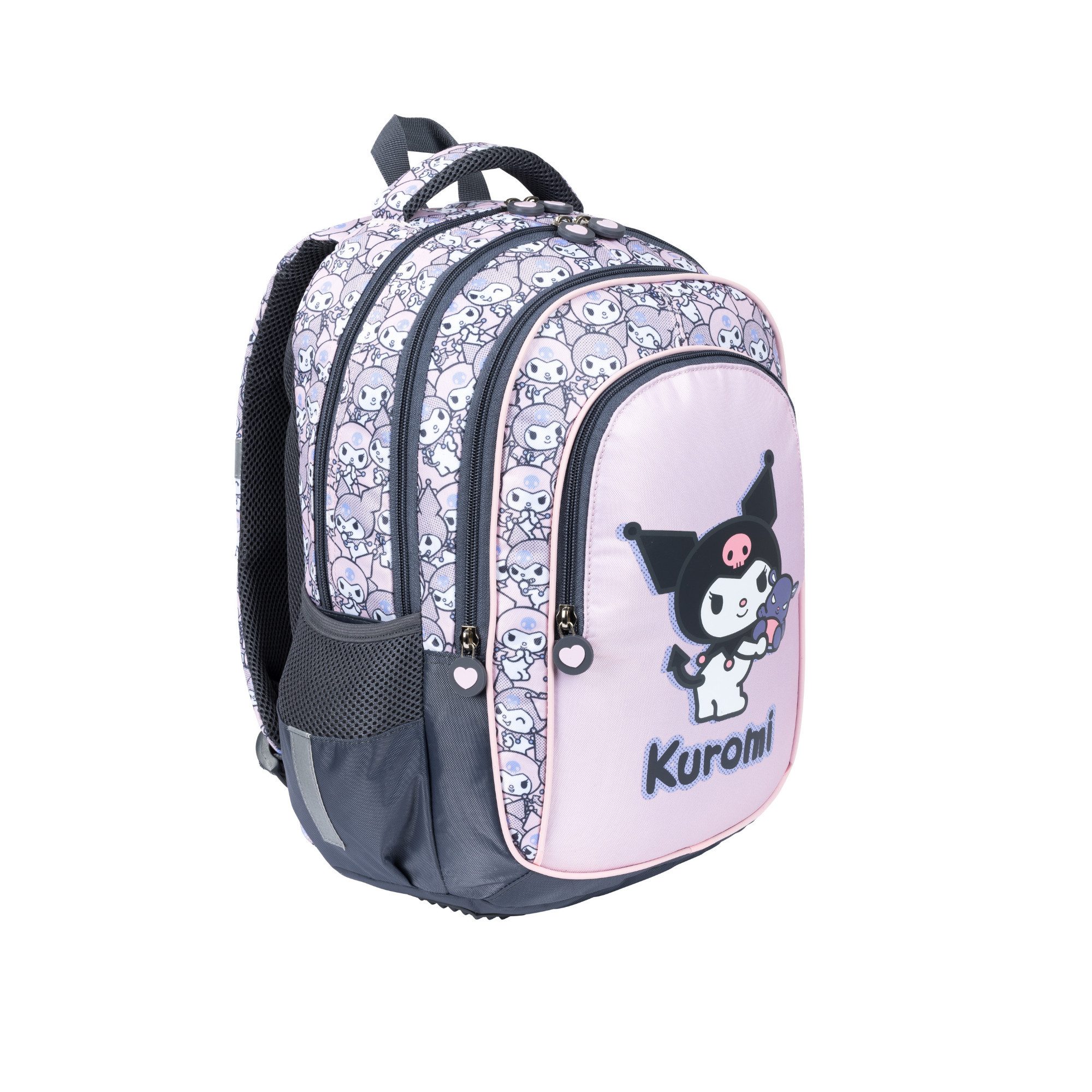 GOLDKIDS Schulranzen für Jungen und Mädchen, 4er-Set - (Schul-Rucksack für Kinder mit Federmäppchen -, Schuhbeutel und Regenschutz), - Kuromi Motiv