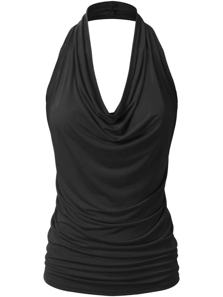 KIKI Neckholdertop Tank Top Damen Neckholder Top V Ausschnitt Sexy Rückenfrei Oberteil