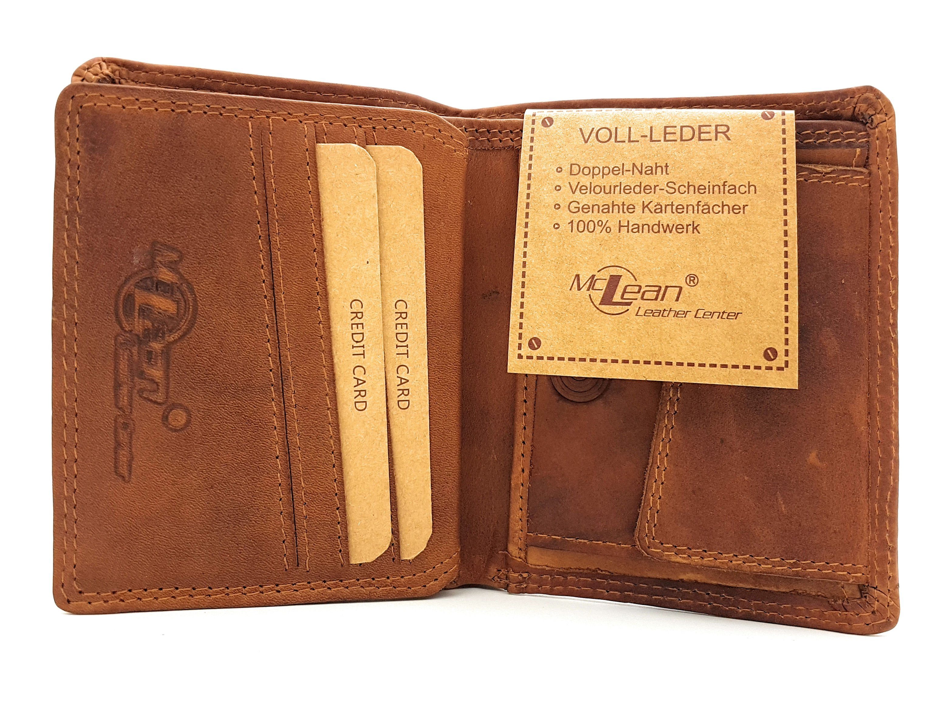 Mini Midi handlich mit echt McLean RFID kompakt und Schutz, Geldbörse Fromat, Leder, Vintage, Volllederausstattung,
