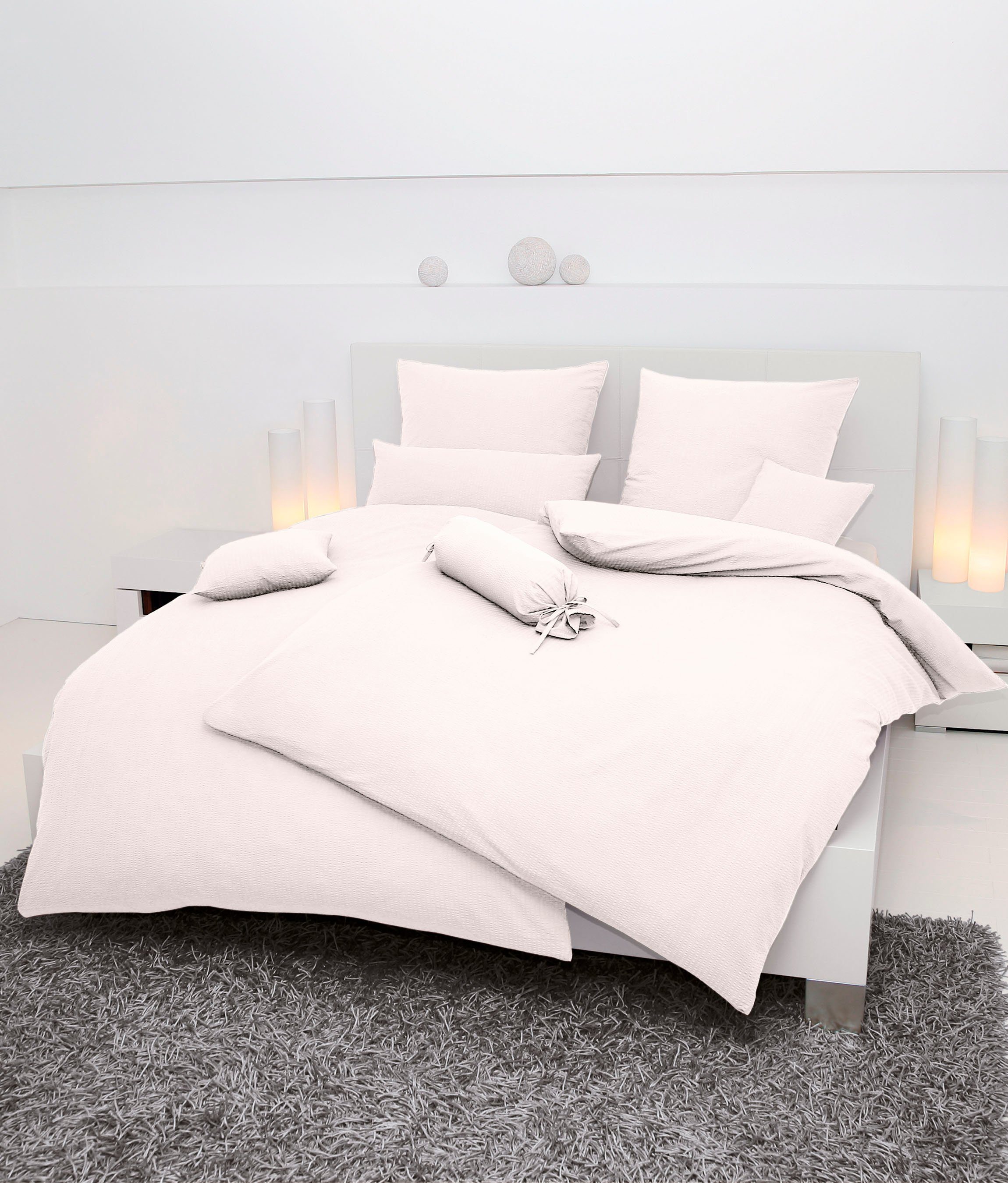 Janine Bettwäsche PIANO 0125 31, Seersucker 100% Baumwolle, uni, bügelfrei, Soft-Seersucker, 2 teilig, Markenreißverschluss, feinfädige Qualität, gekämmte Mako-Garne
