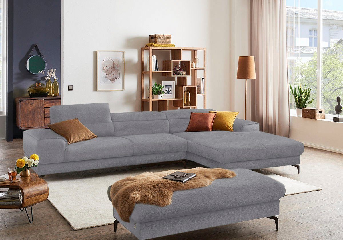 W.SCHILLIG Ecksofa piedroo, Designsofa mit tollem Sitzkomfort, bequem und elegant, L-Form, Kopfteilverstellung, wahlweise mit Sitztiefenverstellung, Breite 343cm