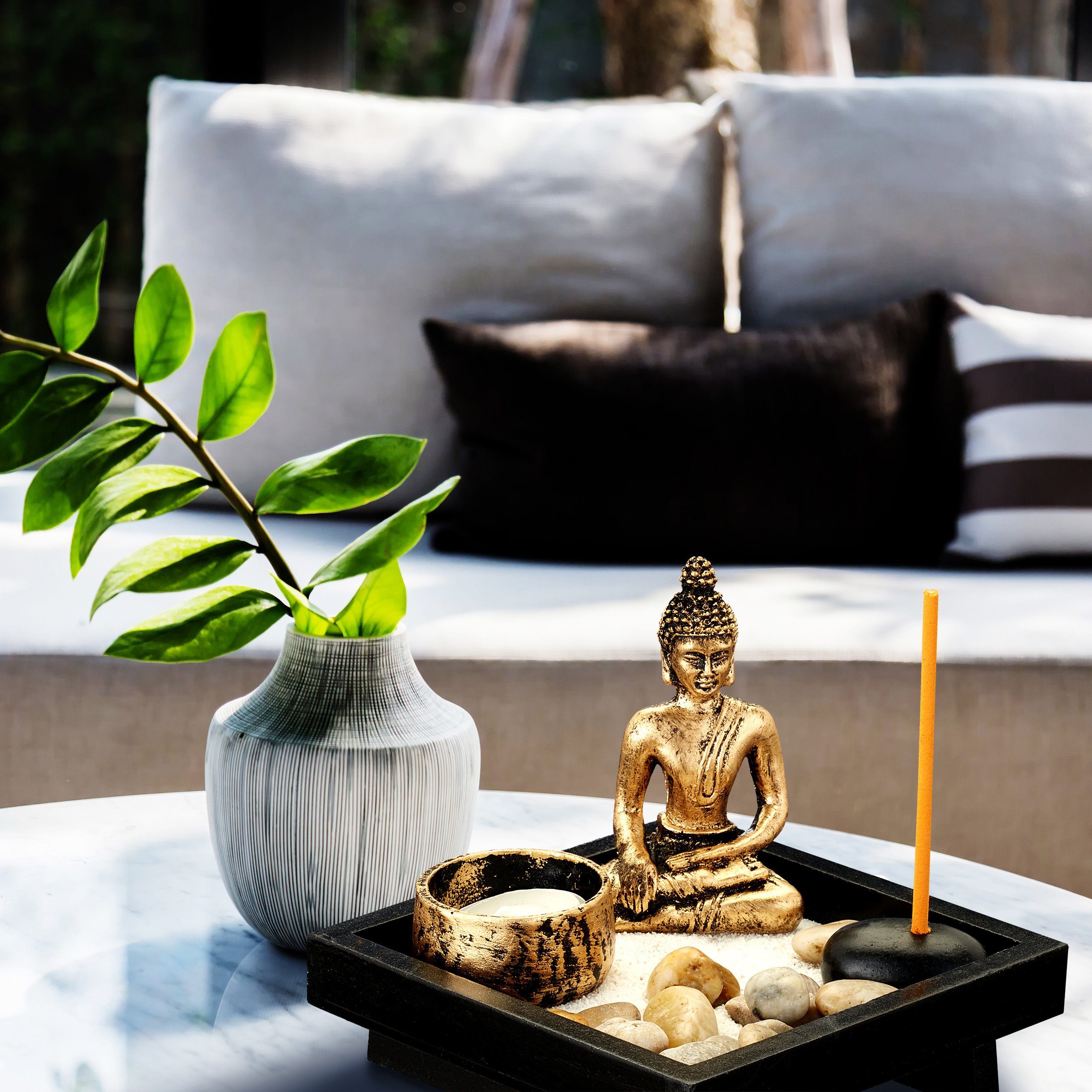 relaxdays Buddhafigur x Zen 4 Buddha mit Garten