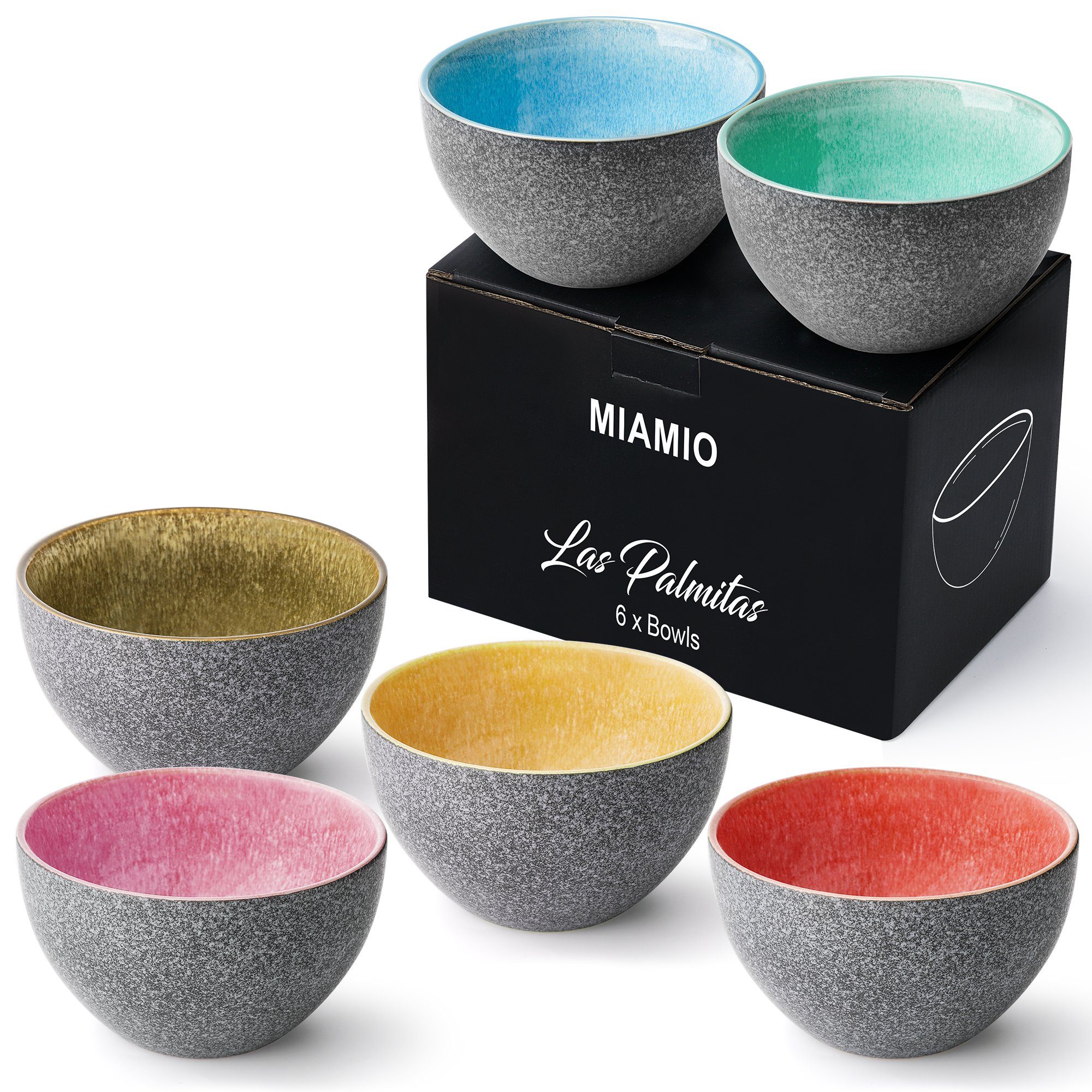 MiaMio Müslischale Las Palmitas große Bowls, 750 ml, Steinzeug, (Set, 6-tlg), Müsli, Salat, Suppe, spülmaschinen- und mikrowellengeeignet