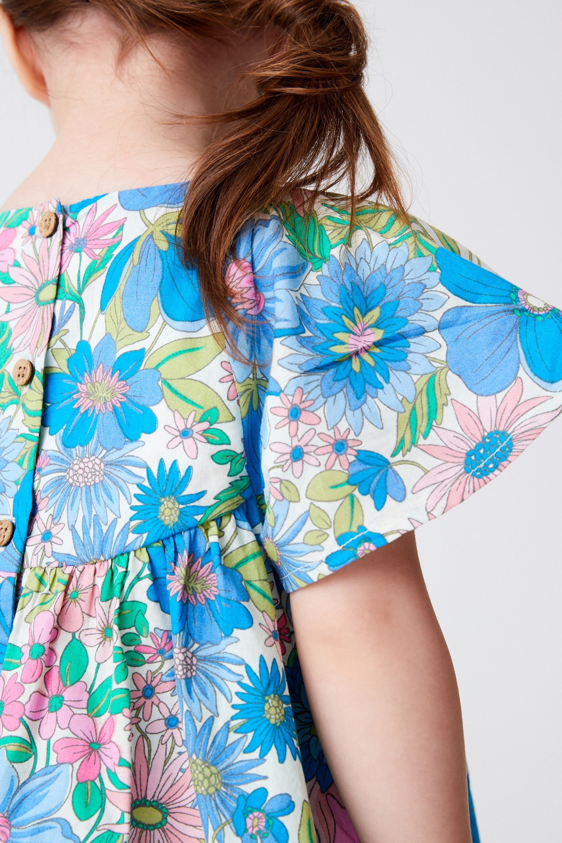 Next Sommerkleid Baumwollkleid mit Pink/Blue (1-tlg) Floral Flügelärmeln