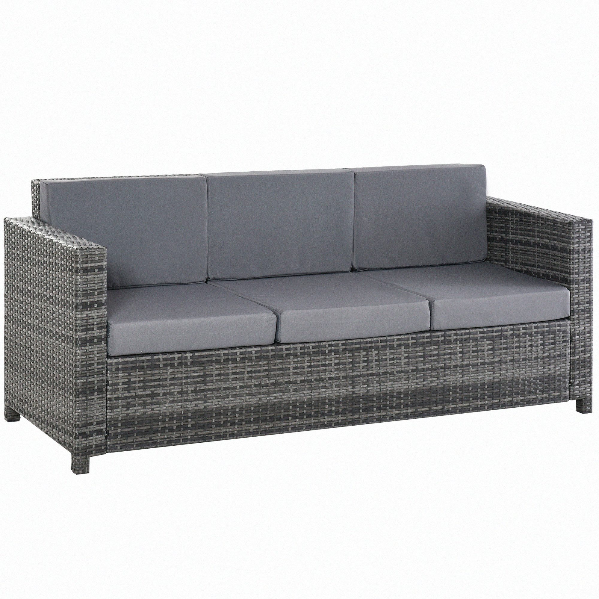 MC Star Loungesofa Poly-Rattan Garten 3-Sitzer mit Kissen, grau, Metall & Polyester, 185 x 70 x 80 cm, ideal für Terrasse & Balkon
