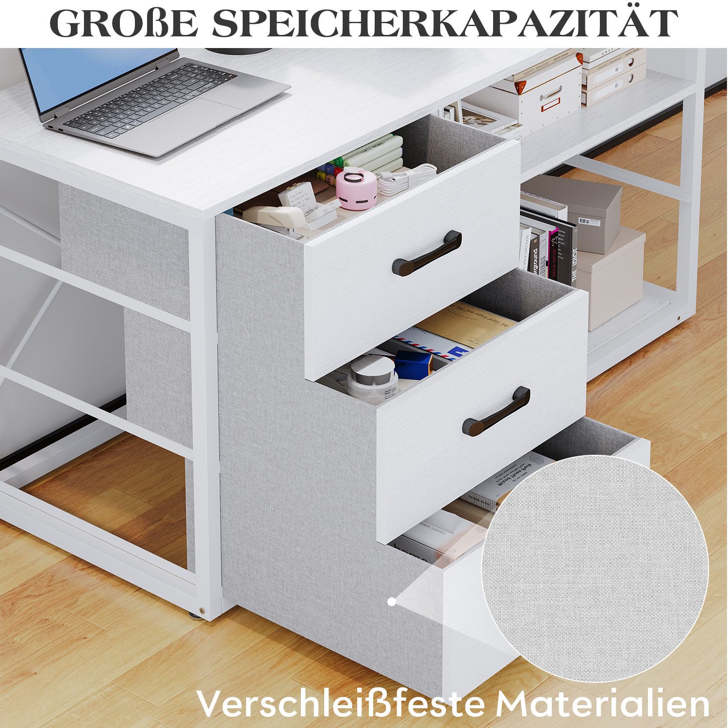 Furnicopia Eckschreibtisch 140cm mit Monitorarm, Computertisch mit drehbarer Tischplatte (Flexibel und schwenkbar, mit Steckdosen (2 Steckdosen + 2 USB-Anschlüs – Bild 5 von 5