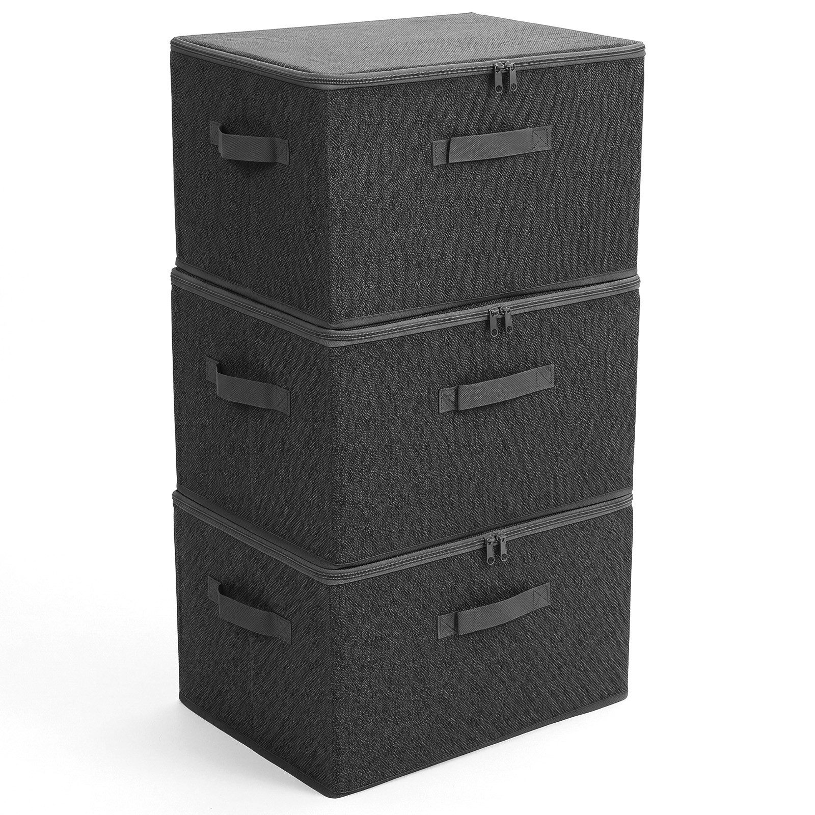 Sekey Aufbewahrungsbox Aufbewahrungsboxen mit Deckel 45L Stapelbar Faltbare Ordnungsboxen (3 St), 3er Set, Organizer Kleidung Vliesstoff Boxen für Schrank Regal