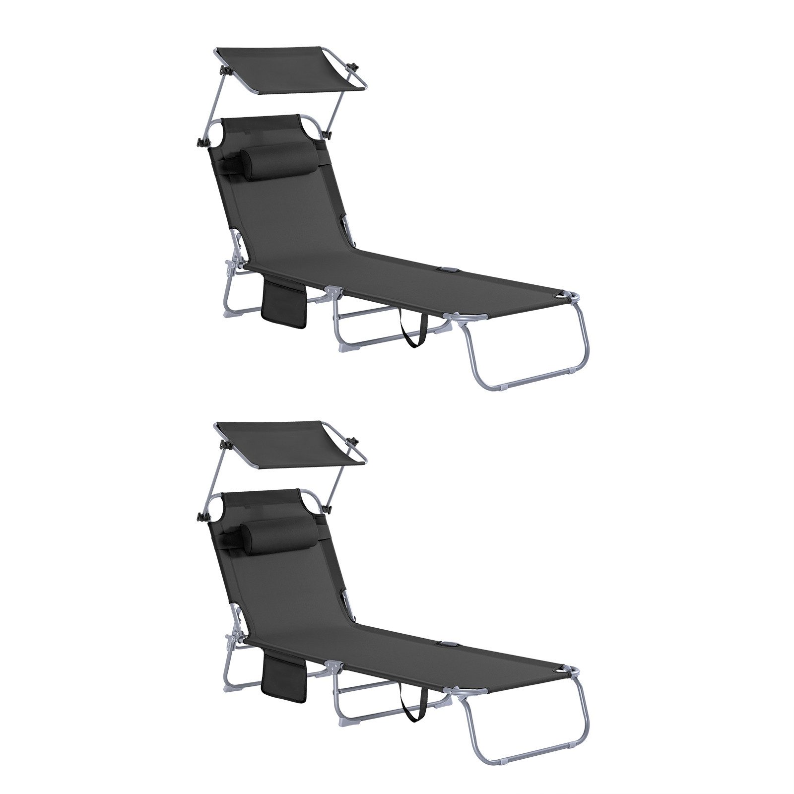 SoBuy 2-er Set Gartenliege mit Kopfkissen und Sonnendach aus Metall Schwarz günstig online kaufen