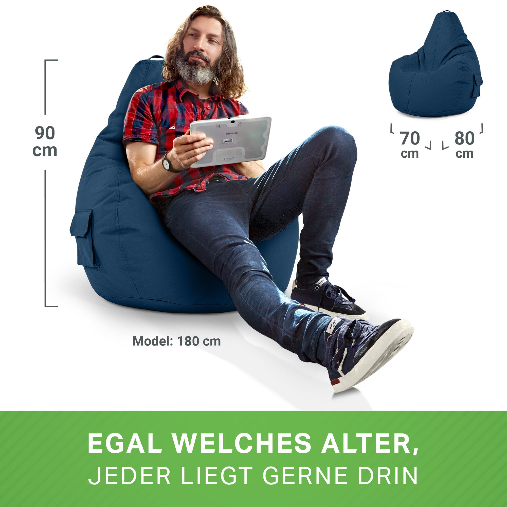 Green Bean Sitzsack Gaming Sitzsack Lounge Chair Cozy (Sitzsack mit Rückenlehne 80x70x90cm - Gaming Chair mit 230L EPS-Perlen Füllung, Kuschelig Weich Waschbar) – Bild 5 von 5
