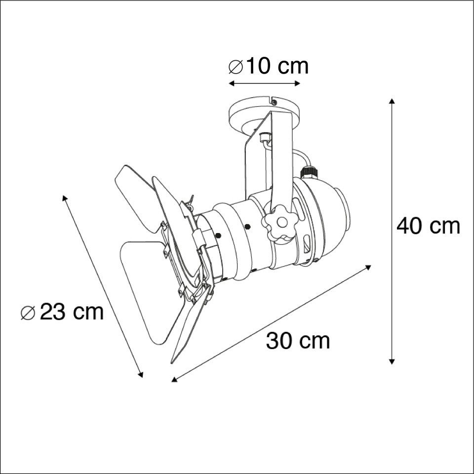 Qazqa LED Aufbaustrahler Movie, ohne Leuchtmittel, Warmweiß, QAZQA Aufbau­spot, e27, Schwarz, Stahl, Industrie