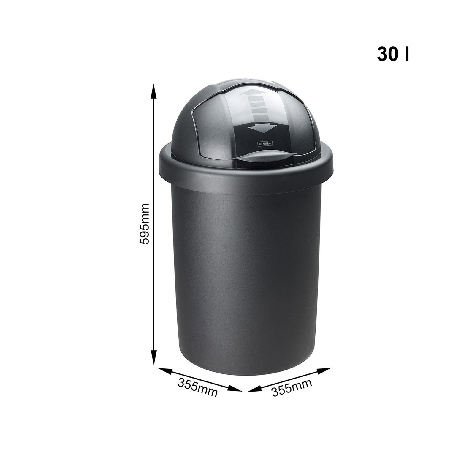 (PP) 30l mit runder Bob Mülleimer ROTHO Deckel, BPA-frei Mülleimer Kunststoff Roll