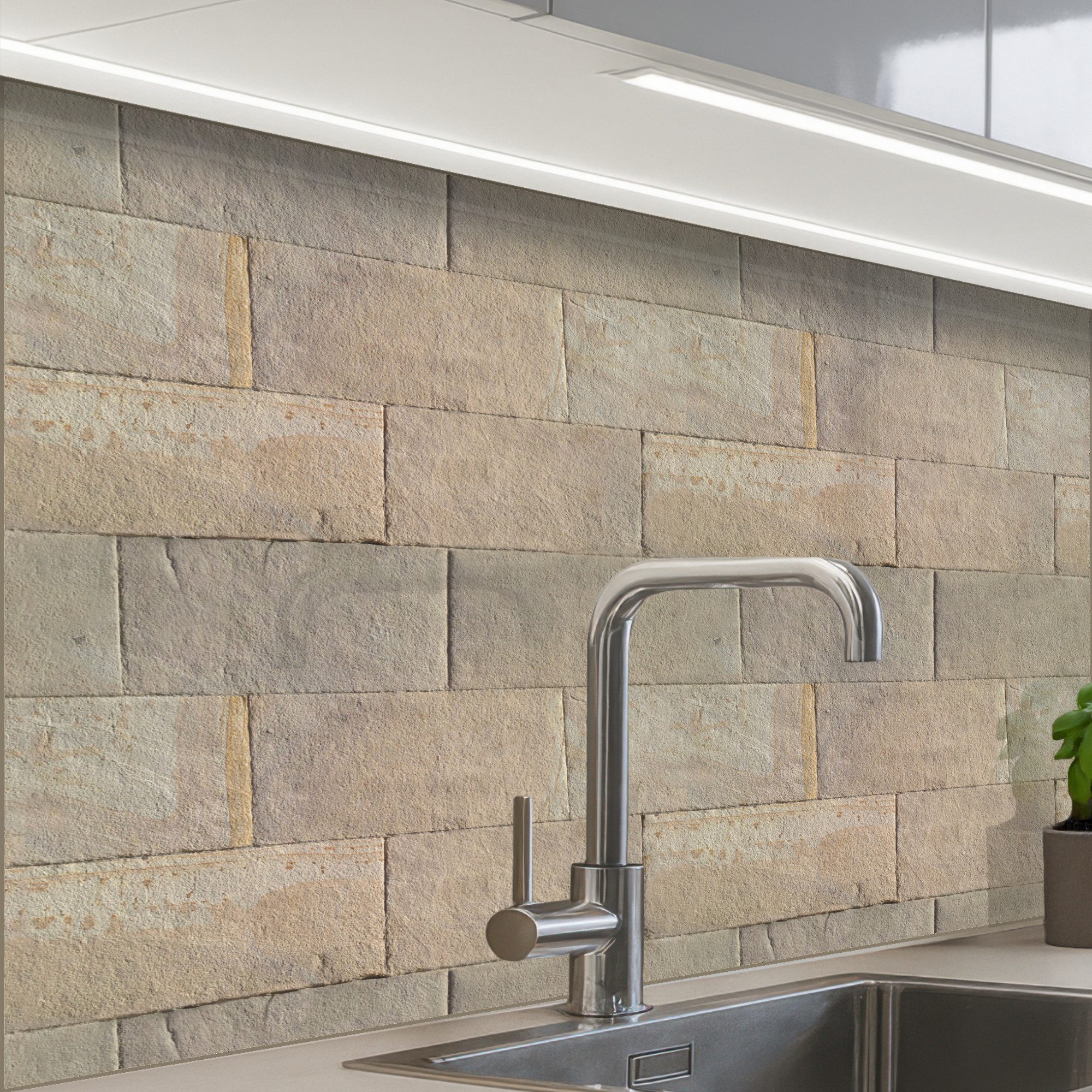 KitchenYeah Küchenrückwand selbstklebend Blaustein - Sandstein - Gelb, (1-t günstig online kaufen