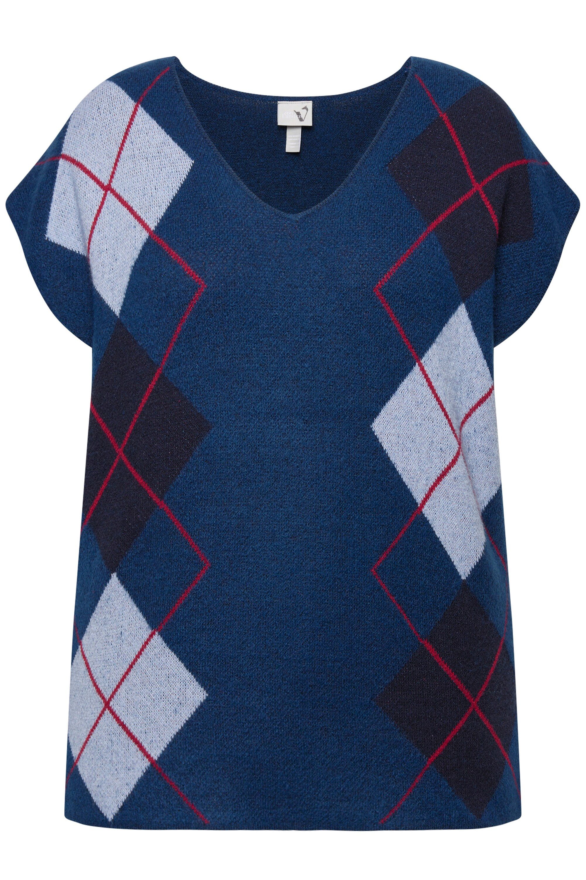 Strickpullover Pullunder V-Ausschnitt Rhombenmuster ärmellos