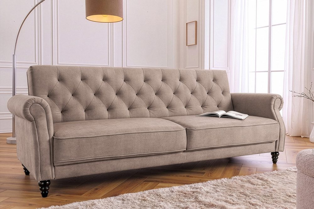 riess-ambiente 3-Sitzer MAISON BELLE AFFAIRE 220cm greige - Samt, Schlaffunktion, Einzelartikel 1 Teile, Federung & verstellbarer Rückenlehne – ideal für Wohn- & Gästezimmer