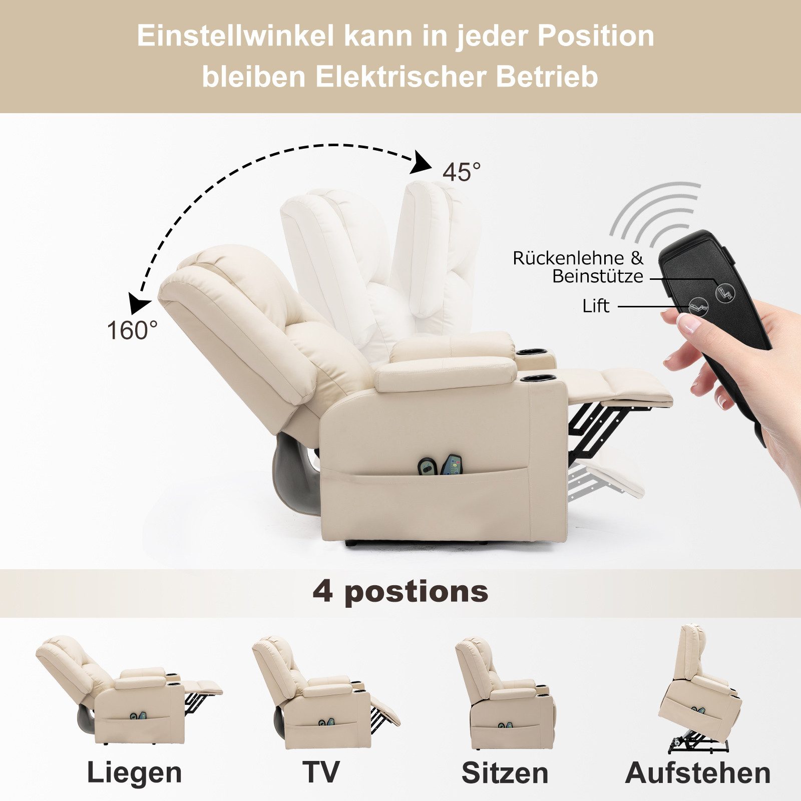 COMHOMA Massagesessel Relaxsessel Fernsehsessel Aufstehhilfe für ältere Menschen, mit Relaxfunktion – Bild 2 von 5