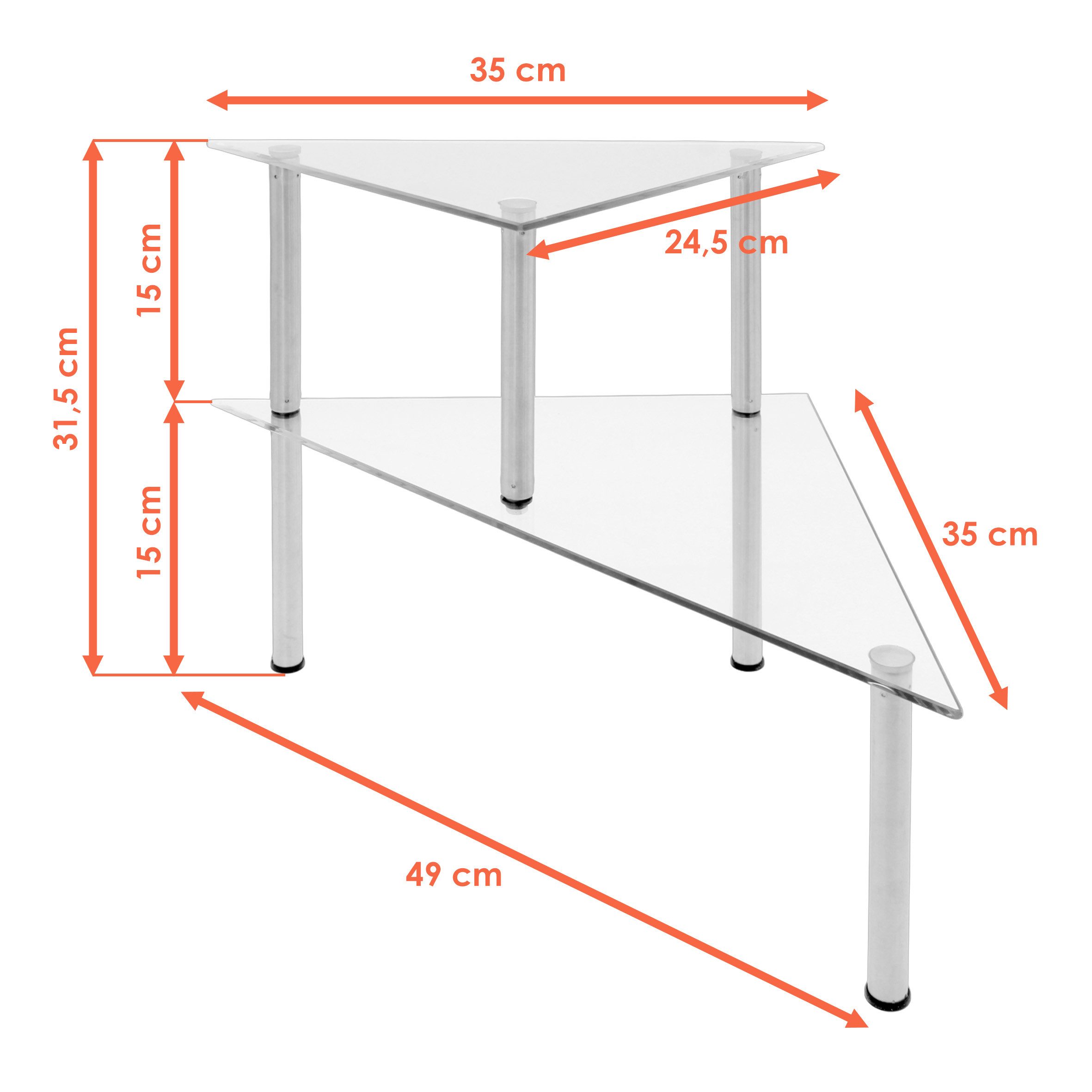Spetebo Küchenregal Zweistufiges Glas Eckregal - 49 x 35 cm, Anzahl 1-tlg., günstig online kaufen