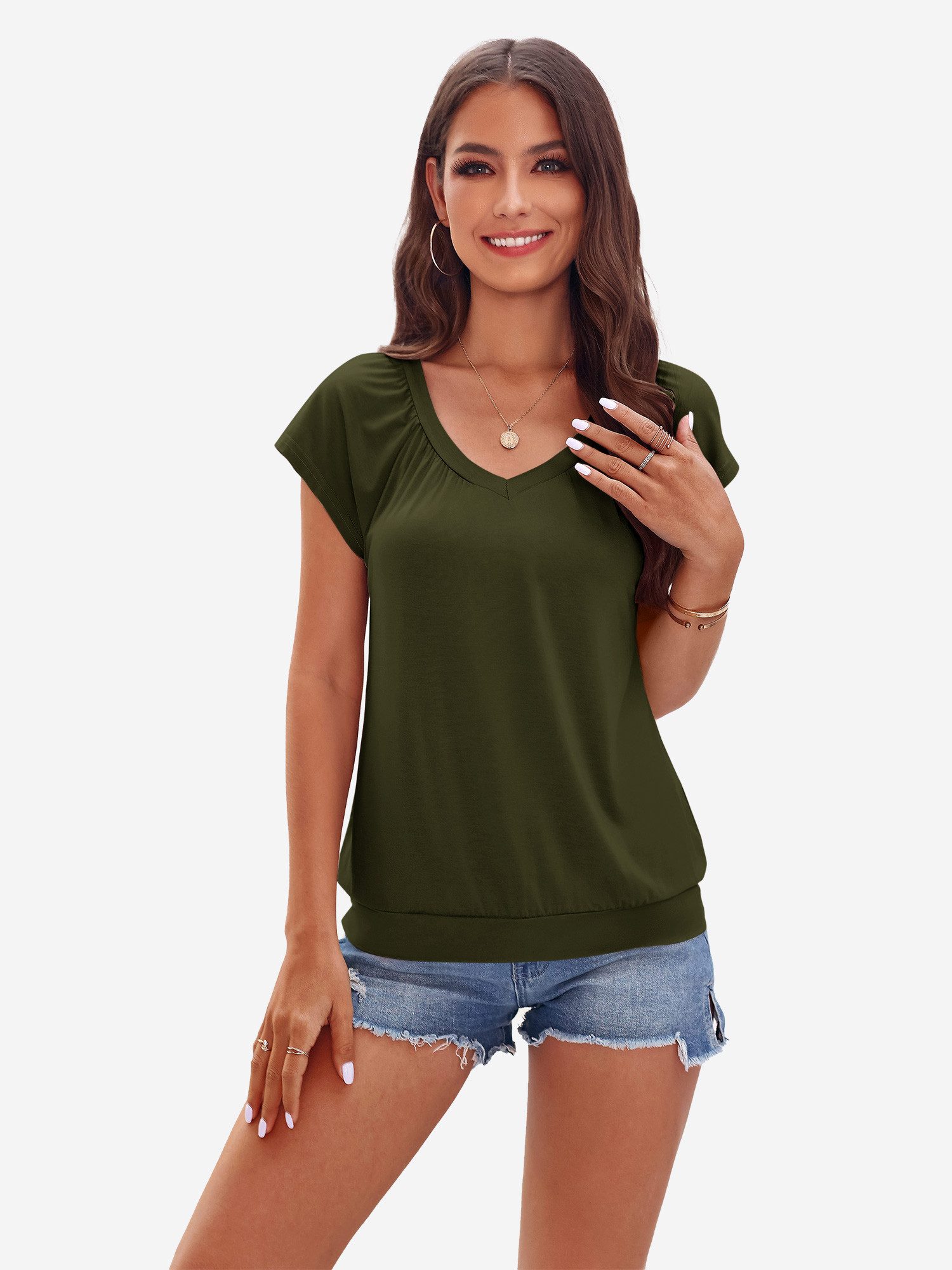 Imily Bela T-Shirt Damen Lässige Basic Tops mit Bündchen am Saum (Packung, 1-tlg., 1per-Pack) einfarbig