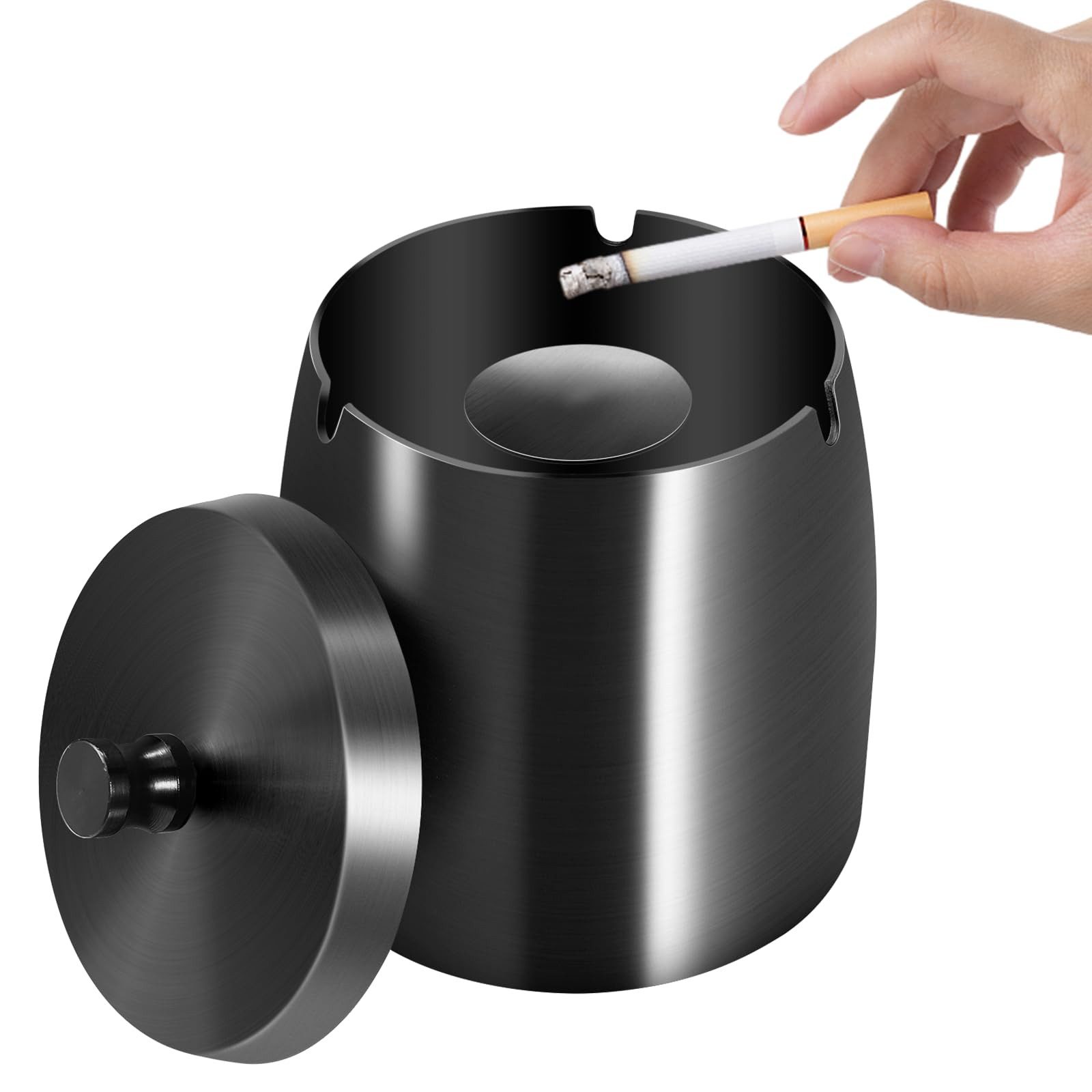 BlingBin Aschenbecher mit Deckel Winddichter Aschenbecher aus Edelstahl, für das Home Office, den Desktop, die Terrasse, den Balkon im Freien
