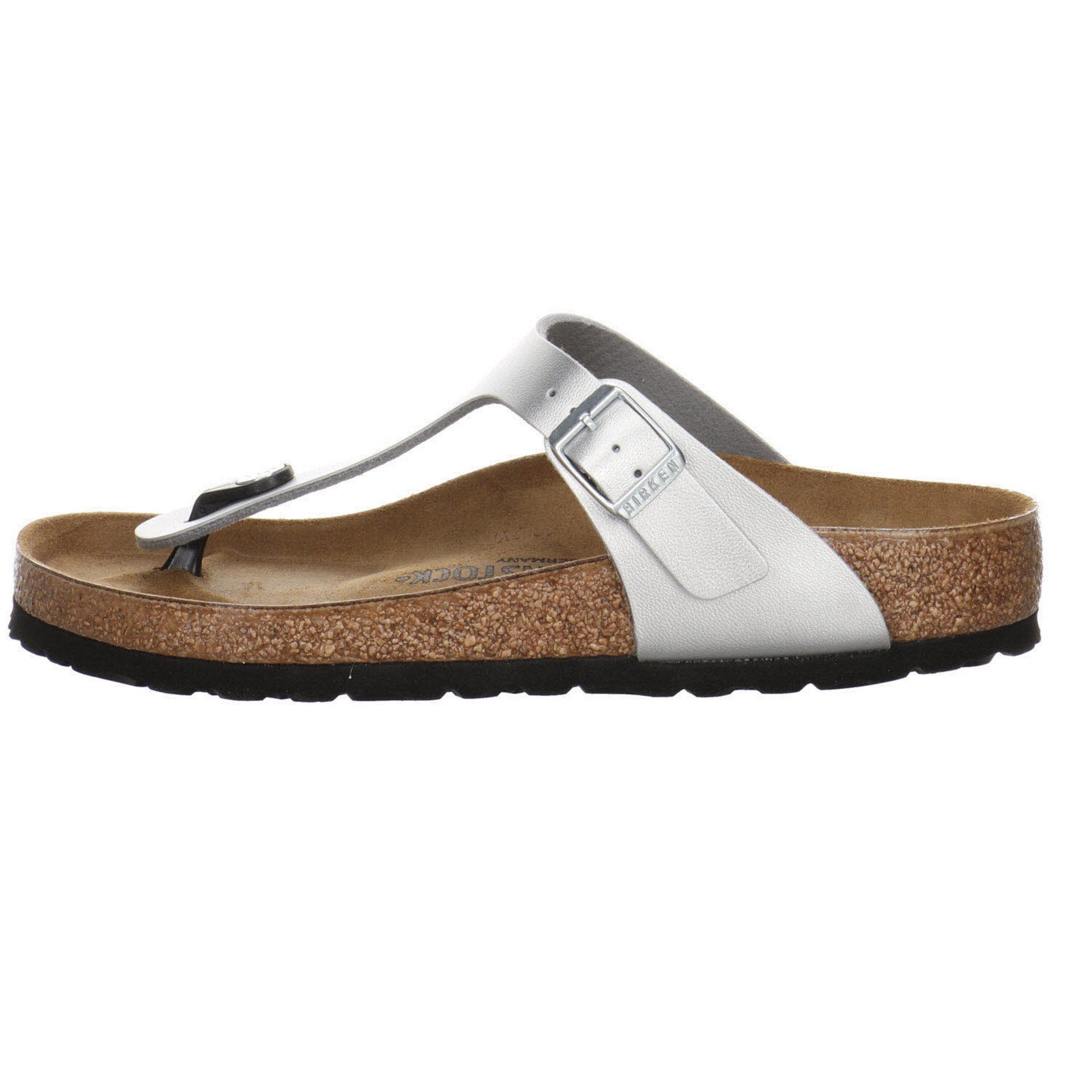 Synthetik Zehentrenner Damen Birkenstock Pantolette Zehentrenner Gizeh silber-metallic Sandalen