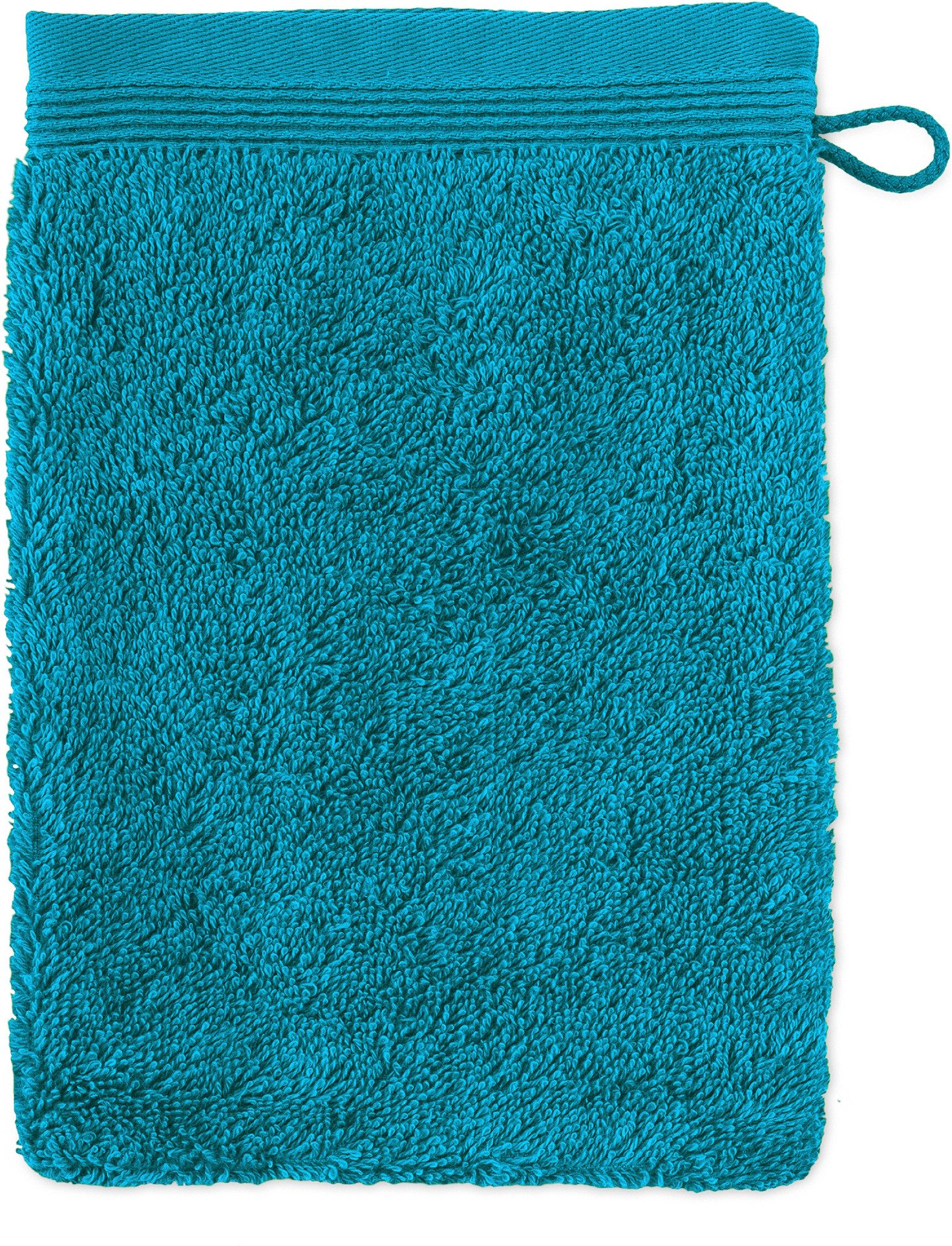 Möve Waschhandschuh Superwuschel 100% Premium Cotton Baumwolle, Walkfrottier (1-St), mit Biesenbordüre und praktischem Kordelaufhänger, einfarbig, weich