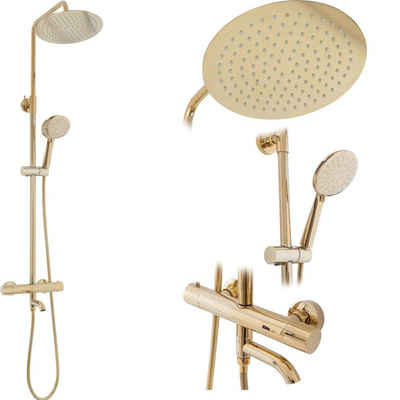 wohnwerk.idee Duschsystem Duschsystem Dusche mit Wannenauslauf mit Thermostat Lungo Gold, 2 Strahlart(en)