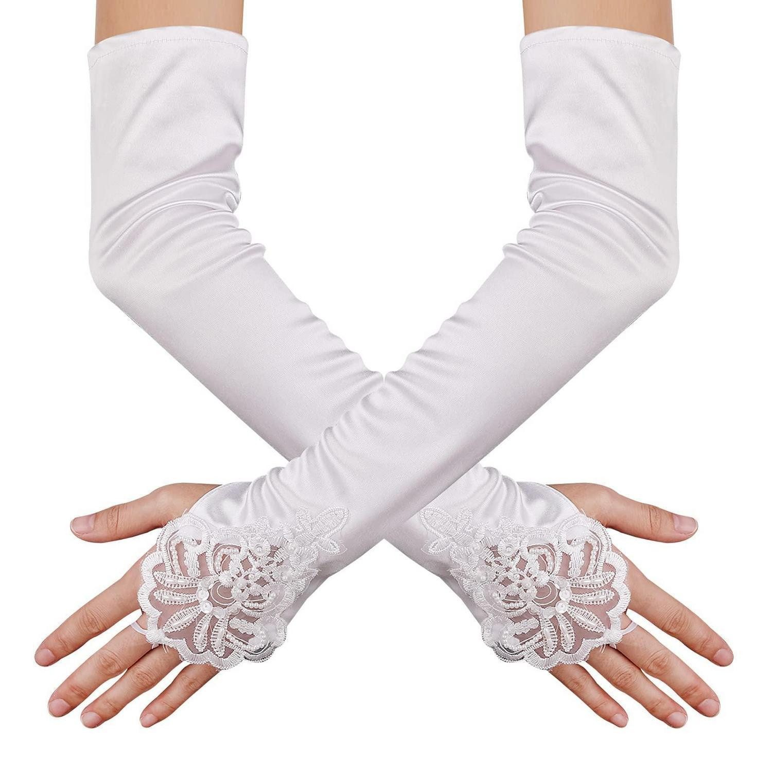 LuxusKollektion Abendhandschuhe Damen Opernhandschuhe Satin Weiß 19 Zoll (1-St)
