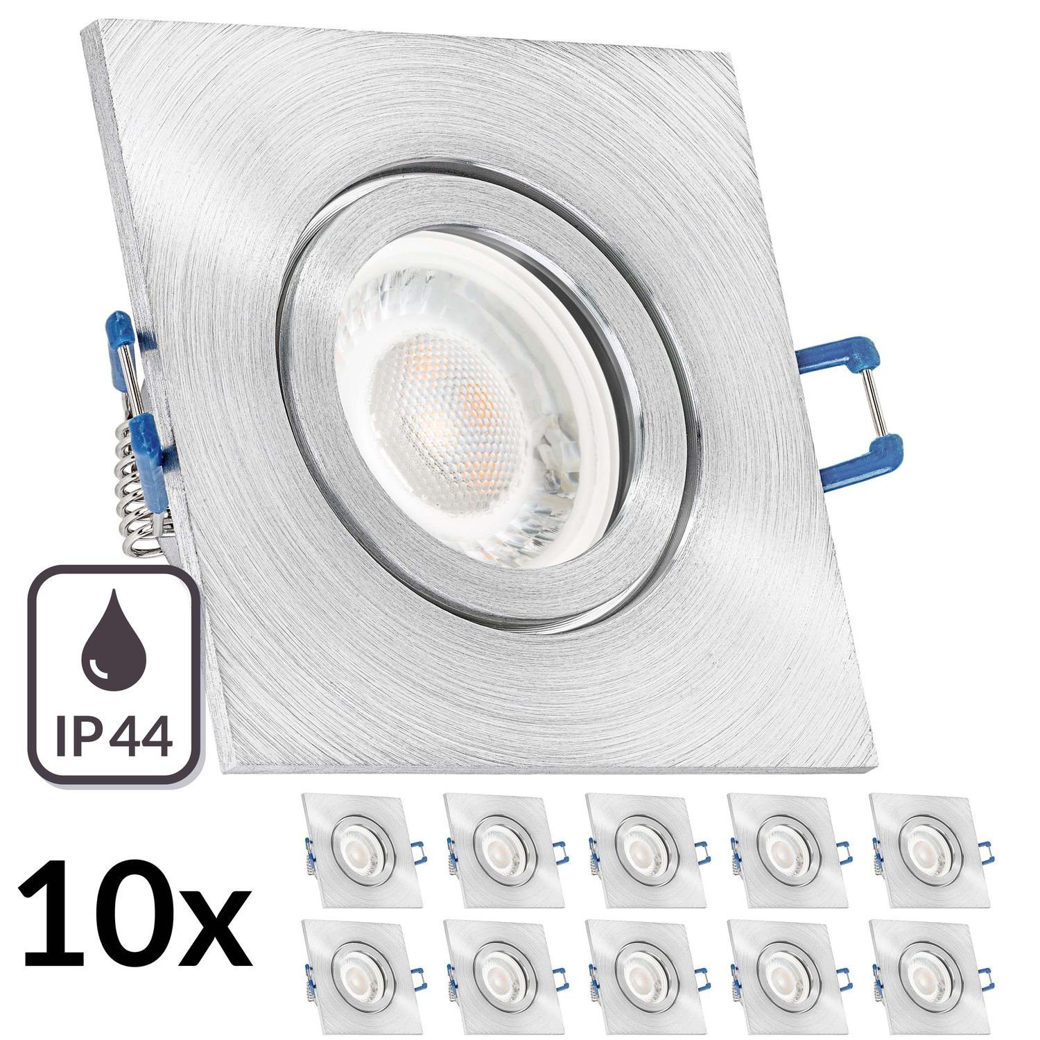 LEDANDO LED Einbaustrahler 10er IP44 LED Einbaustrahler Set extra flach in aluminium matt mit 5W