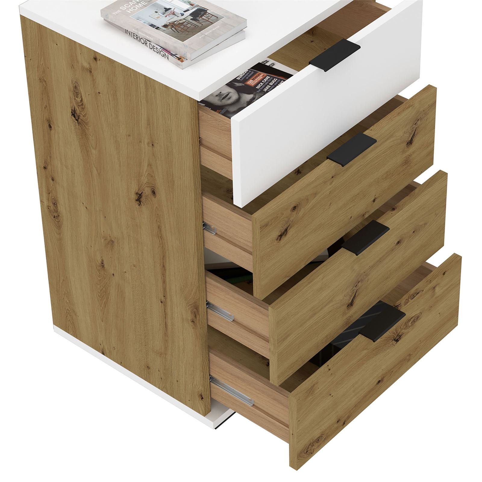 CARO-Möbel Nachtkommode PIANO, Kommode Nachttisch für Boxspringbetten mit 4 Schubladen Nachtschrank m