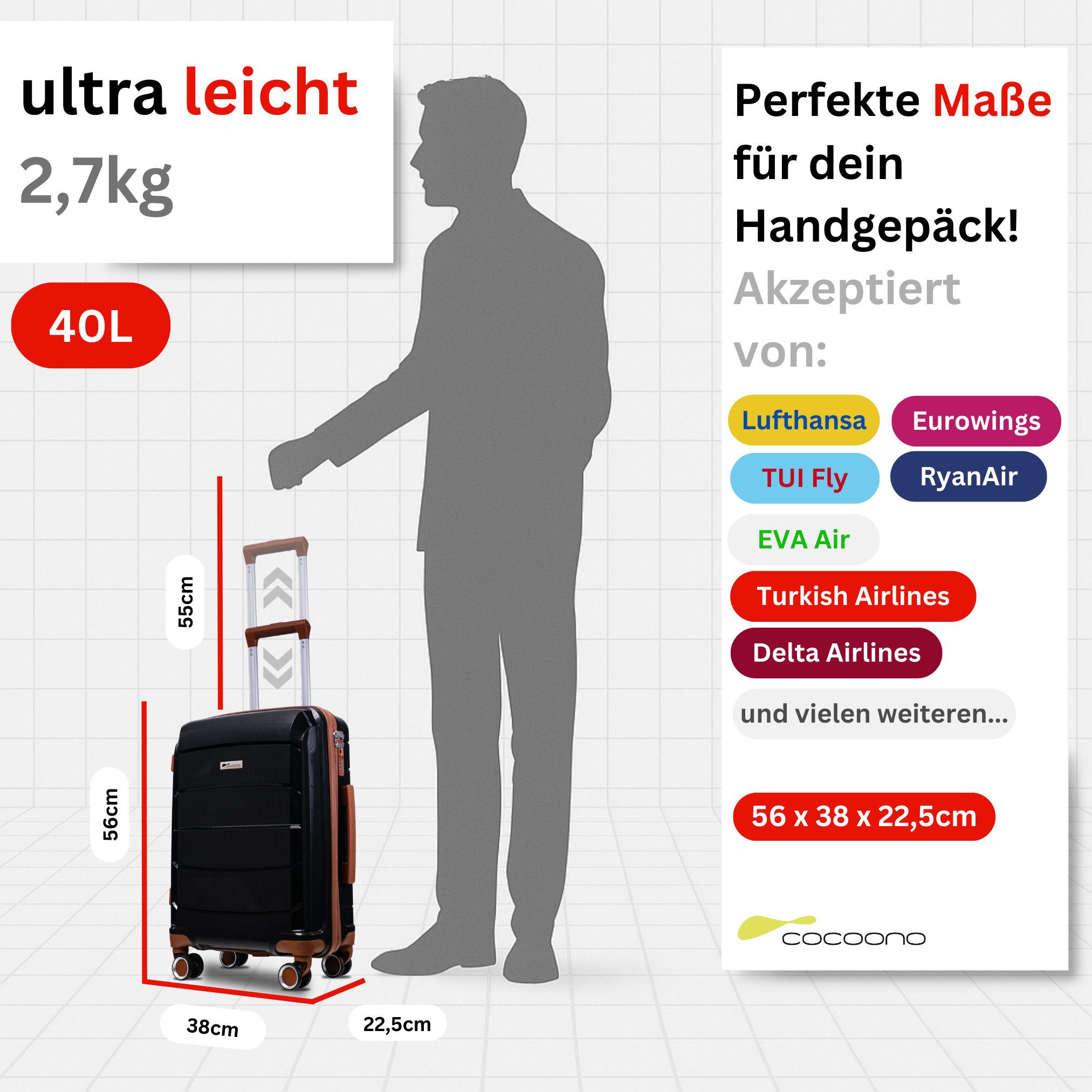 cocoono Hartschalen-Trolley Graz Hartschalenkoffer Trolley – M/L/XL/3er Set, TSA Schloss, Rollen