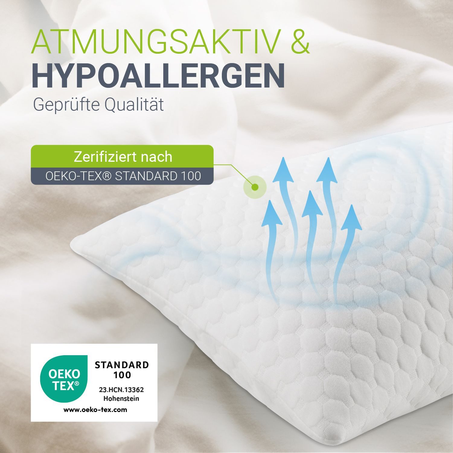 Juskys Kopfkissen, Füllung: 1100 g + 200 g zerkleinerter Memory Schaum, 40x80 cm, 2er Set Kissen mit Memory-Foam, atmungsaktiv & hypoallergen