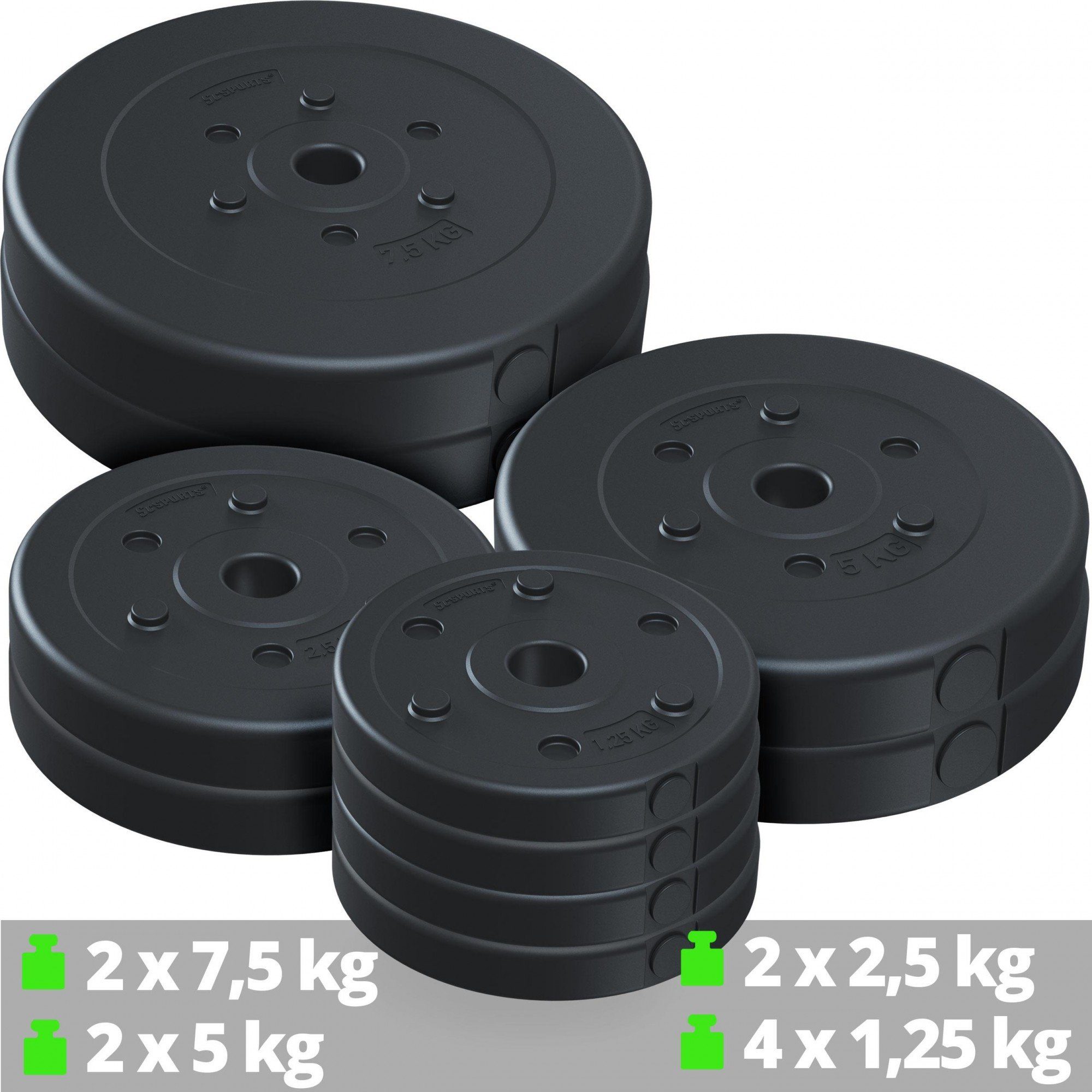 35 Ø Gewichte, 30mm (10002550-tlg) Hantelscheiben kg Set ScSPORTS® Kunststoff Gewichtsscheiben