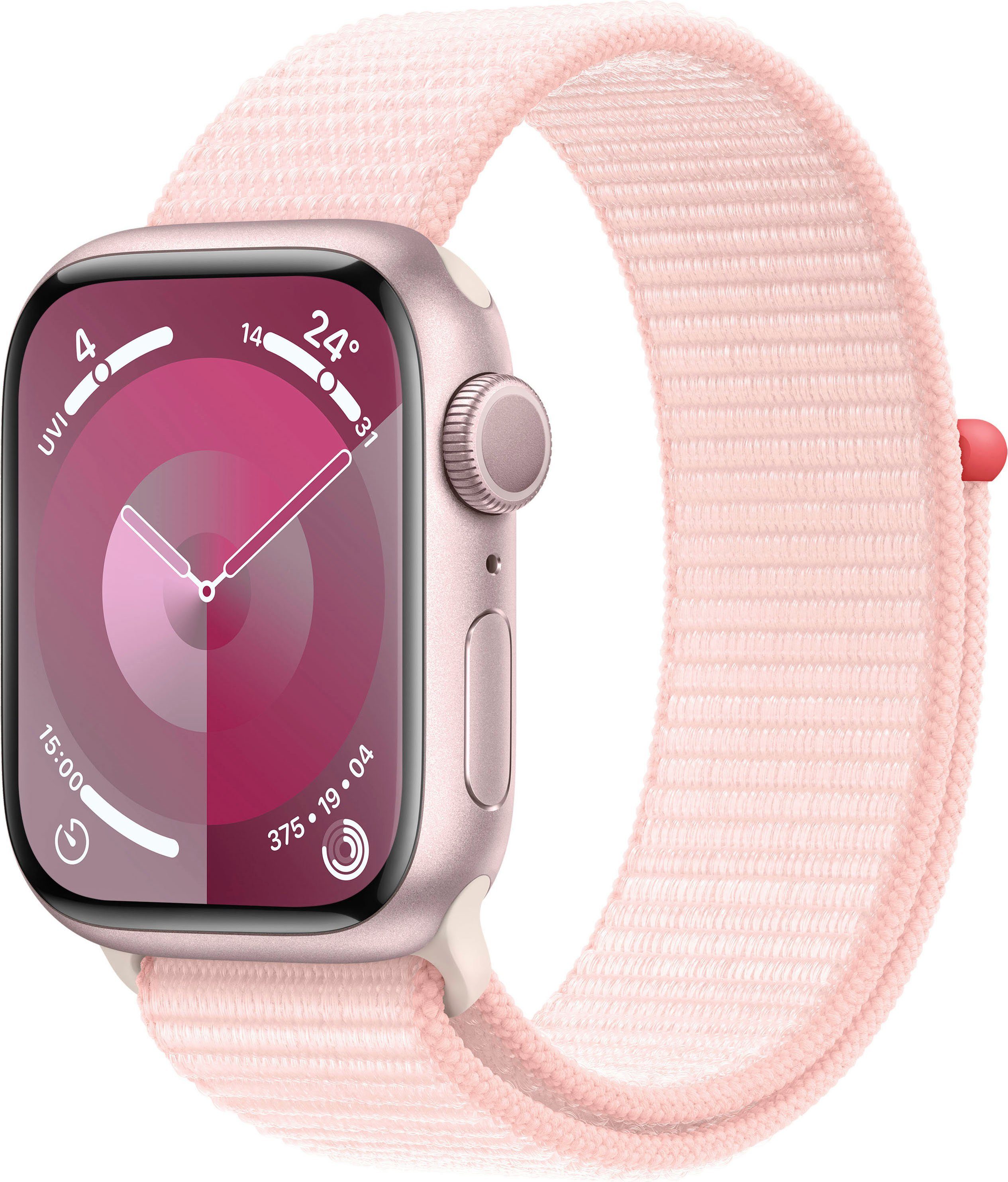 Apple Watch Series 9 GPS Aluminium 41mm Smartwatch (4,1 cm/1,69 Zoll, Watch OS 10), Sport Loop Pink | Rosa
