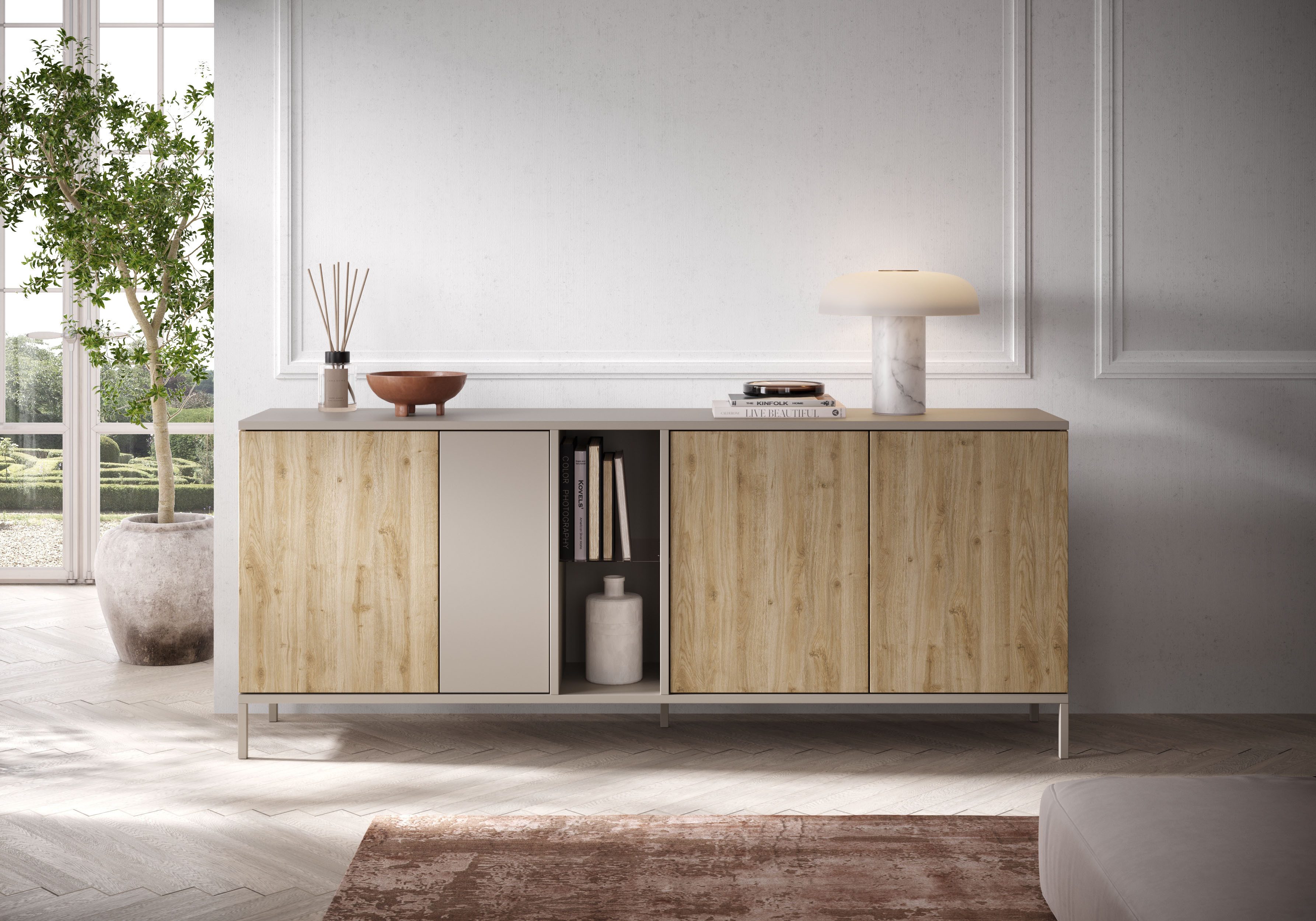 Sideboard Gent Breite 210 cm, Kommode mit 4 Türen u. 2 offenen Fächern