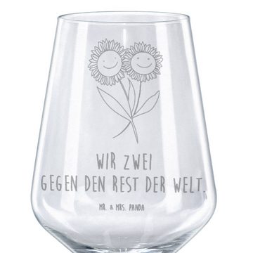 Mr. & Mrs. Panda Rotweinglas Blume Sonnenblume - Transparent - Geschenk, Best friends, Sonnenblume, Premium Glas, Luxuriöse Gravur