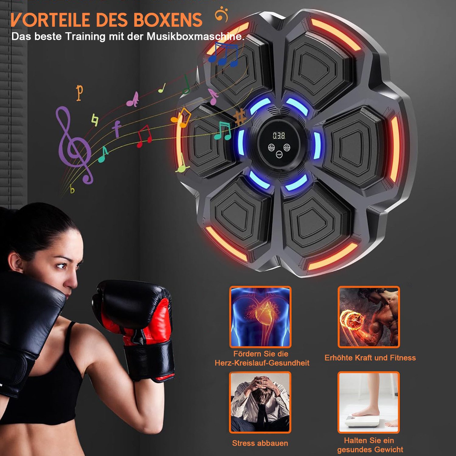 AIMAX Boxsack Boxstation Boxmaschine Wand Music Boxing Machine mit Boxhandschuhen (Handmuskeltrainer Sportgeräte mit 9 Geschwindigkeitsmodi und Zählmodus, 1-tlg – Bild 5 von 5