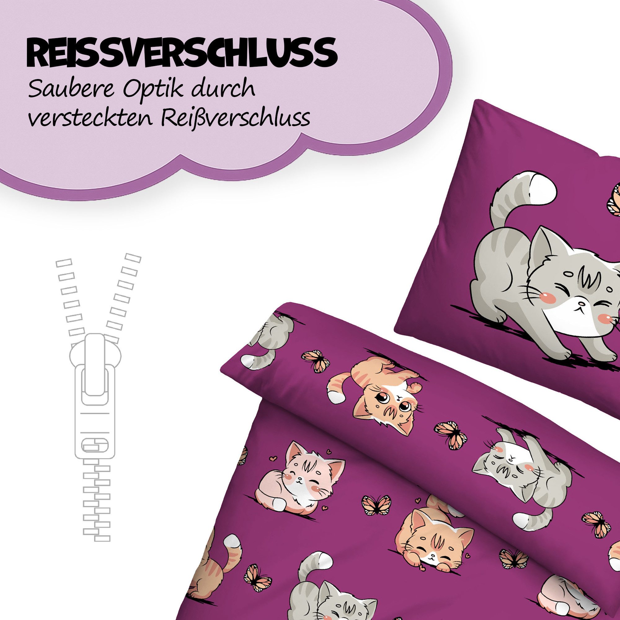 Bestlivings Kinderbettwäsche mit Motiv, Mikrofaser, 2 teilig, 135x200/80x80 cm, mit verdecktem Reißverschluss, atmungsaktiv