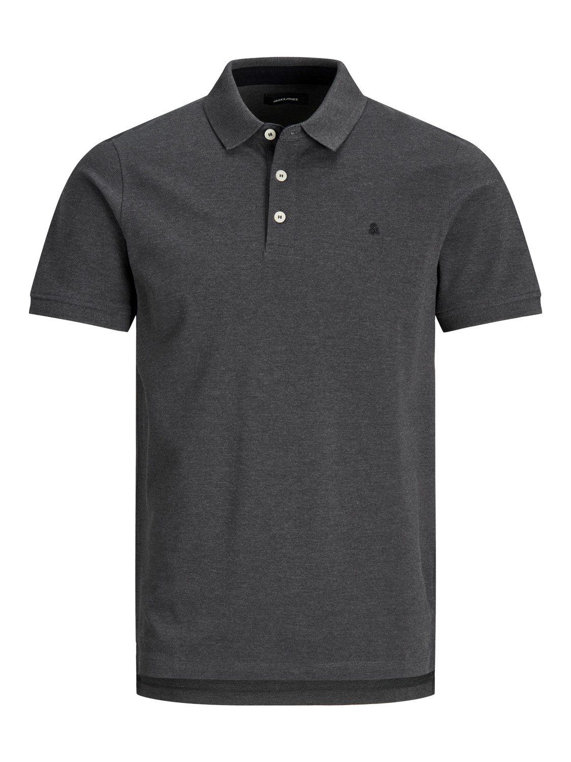 Sommer Pique in Polo Jones Jack Shirt Poloshirt Cotton Dunkelgrau-3 & Kragen (1-tlg) Hemd JJEPAULOS 3613
