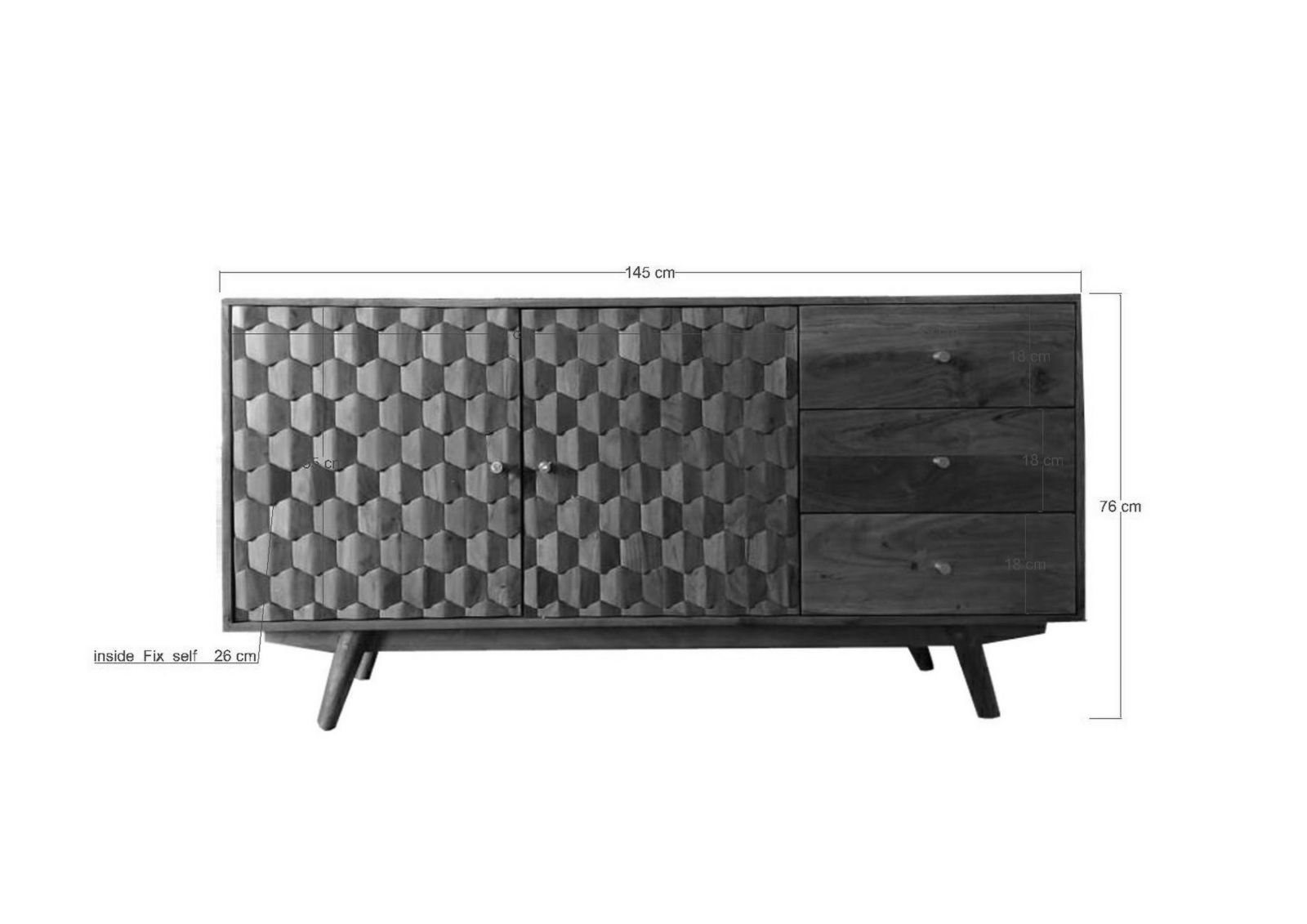 Massivmoebel24 Sideboard MOSAYK Akazie Massivholz natur (Massivholz montiert 57 kg MOSAYK #106), Akazie 145x42x75 cm (BxTxH) natur lackiert – Bild 5 von 5
