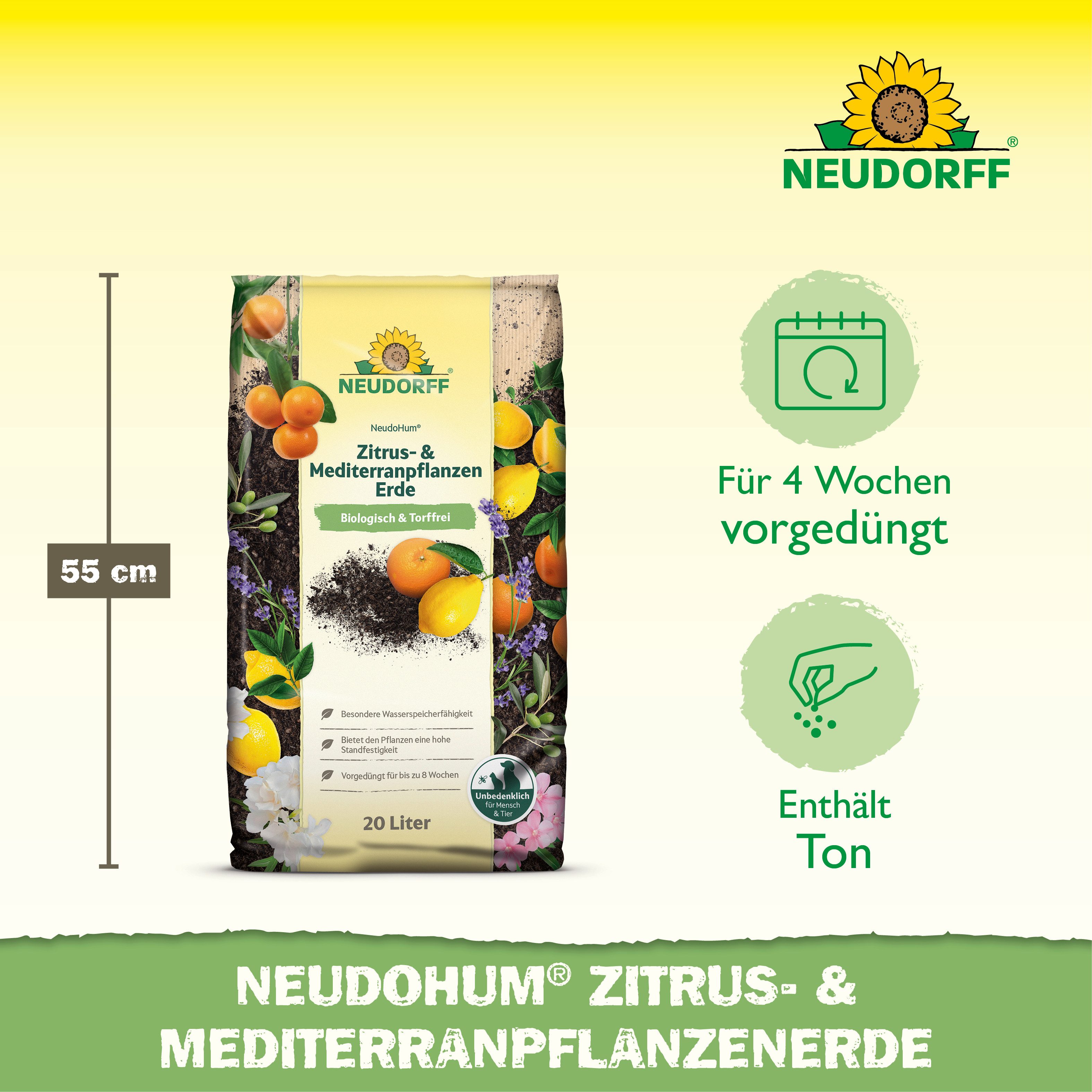 Neudorff Blumenerde Neudohum Mediterranpflanzen- und PalmenErde 20 L, mit Organische Grunddüngung, (Einzelartikel, Nimmt Wasser auch nach Trockenphasen schnell  – Bild 3 von 5